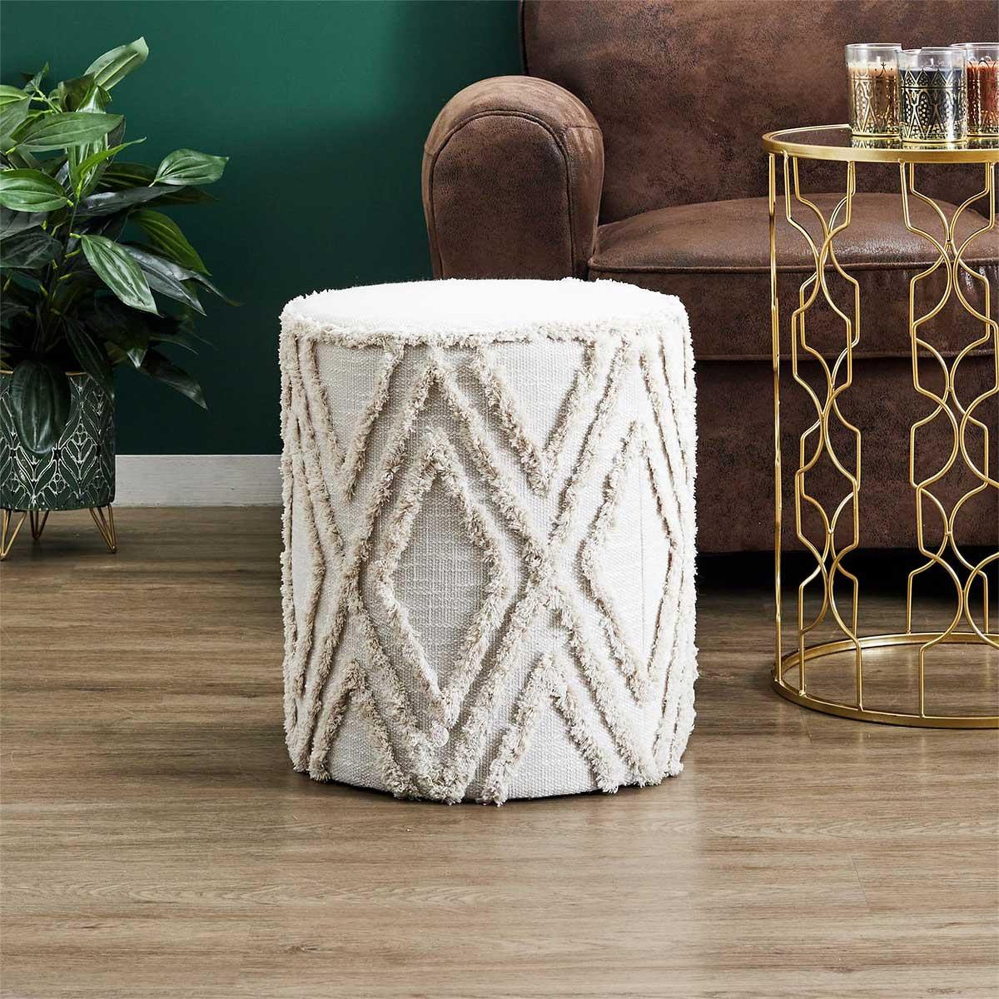 Voir la diapositive 2 : The Home Deco Factory Pouf effet tissé  mirage  41cm beige