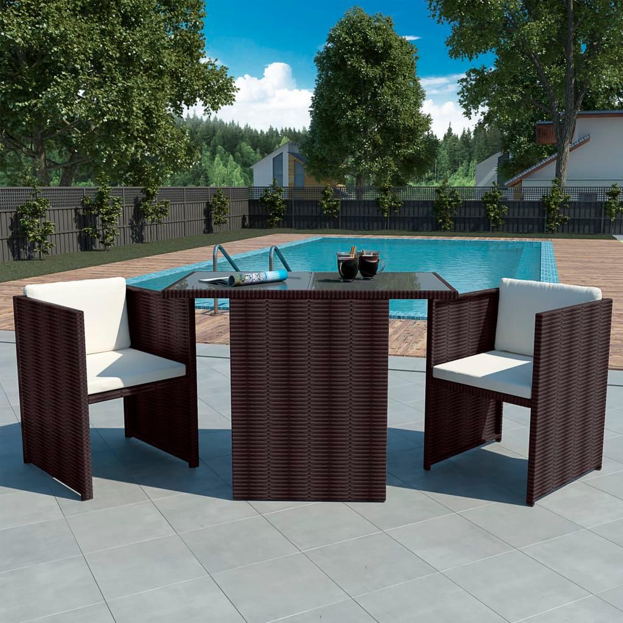 Voir la diapositive 1 : VIDAXL Ensemble de bistro 3 pcs avec coussins resine tressee marron