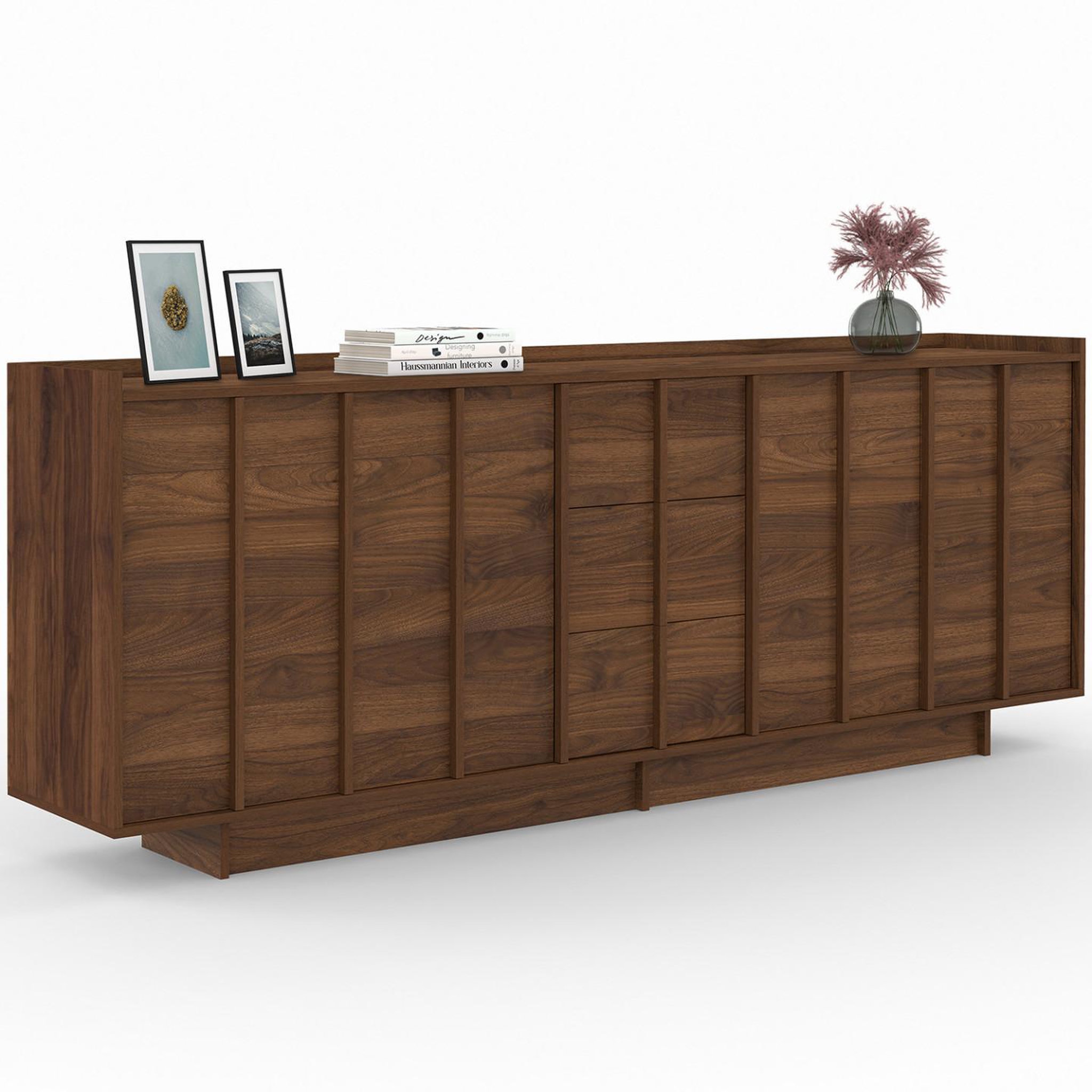 ID MARKET Buffet 200 cm rosie 4 portes et 3 tiroirs façon noyer design minimaliste