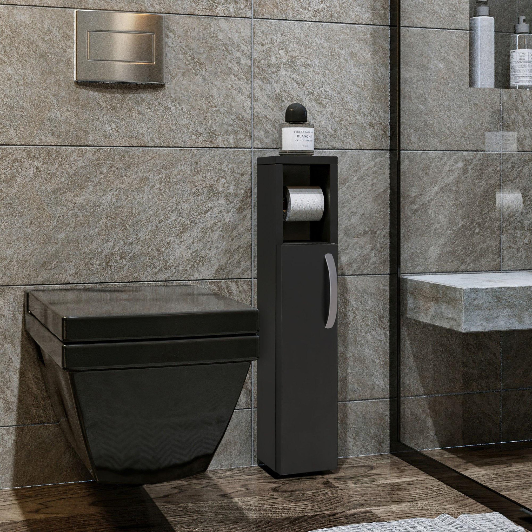Voir la diapositive 3 : Habitat et Jardin Meuble support pour papier toilette en bois  star  - 15 x 12 x 65 cm - gris anthracite
