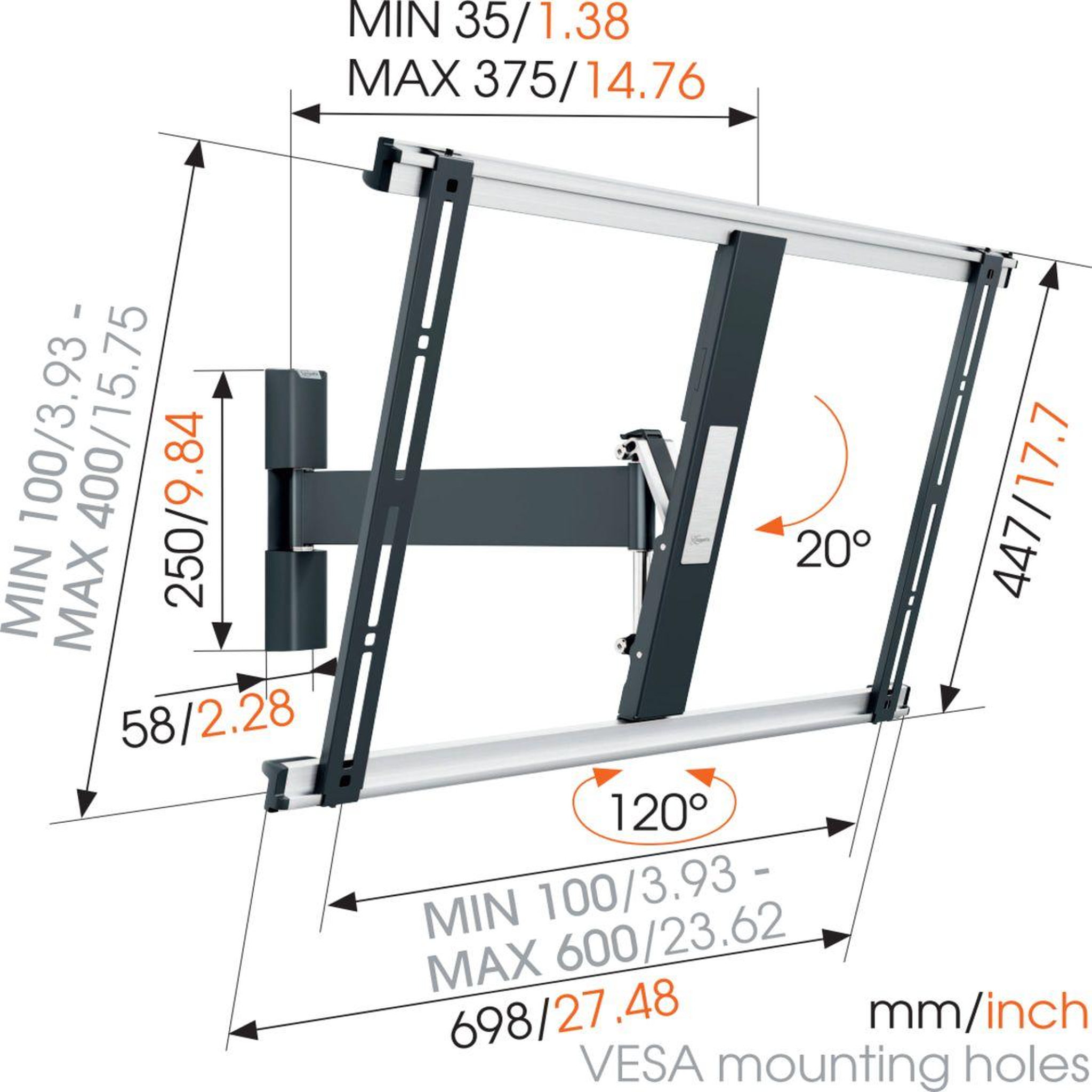 Voir la diapositive 6 : Vogel's Support mural inclinable/orientable pour écrans 40 à 65 - thin525
