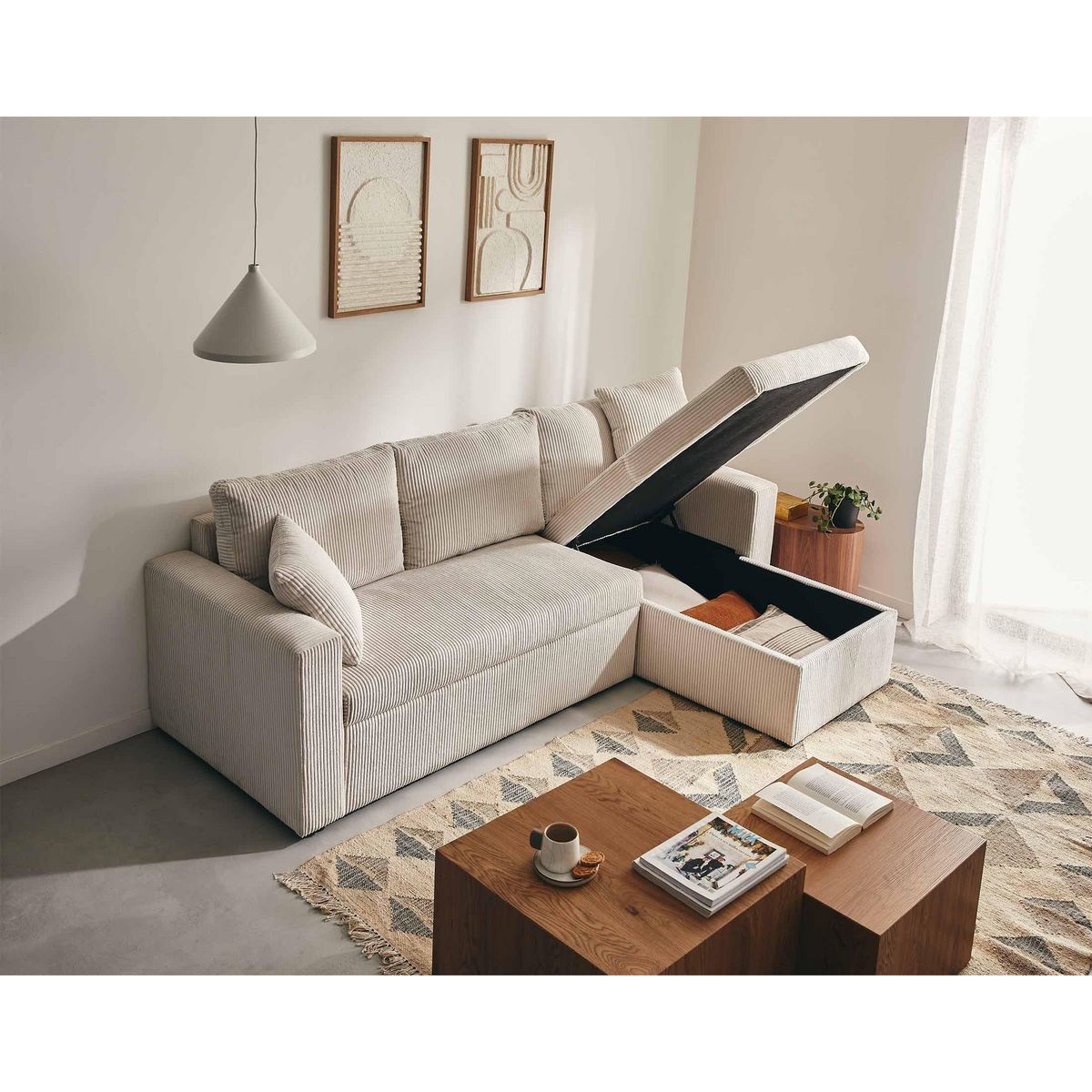 BEST MOBILIER Cyrus - canapé d'angle réversible 4 places - convertible avec coffre - en velours côtelé