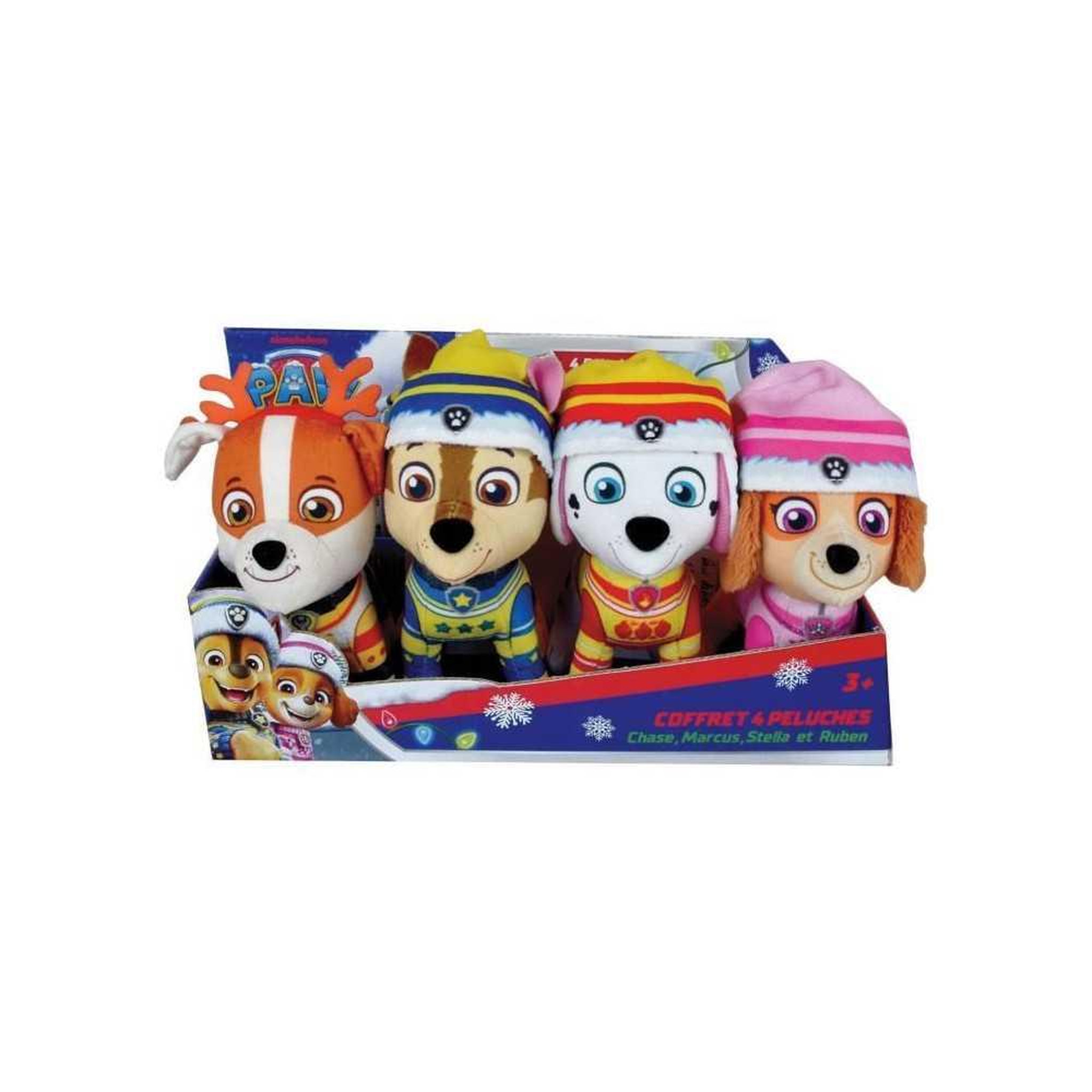 JEMINI Coffret 4 peluches - JEMINI - PAT'PATROUILLE - Chase, Marcus, Ruben et Stella - +/- 12 cm