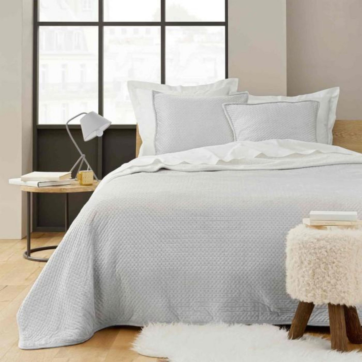 Paris Prix Couvre-Lit & 2 Housses de Coussin  Mylene  220x240cm Gris