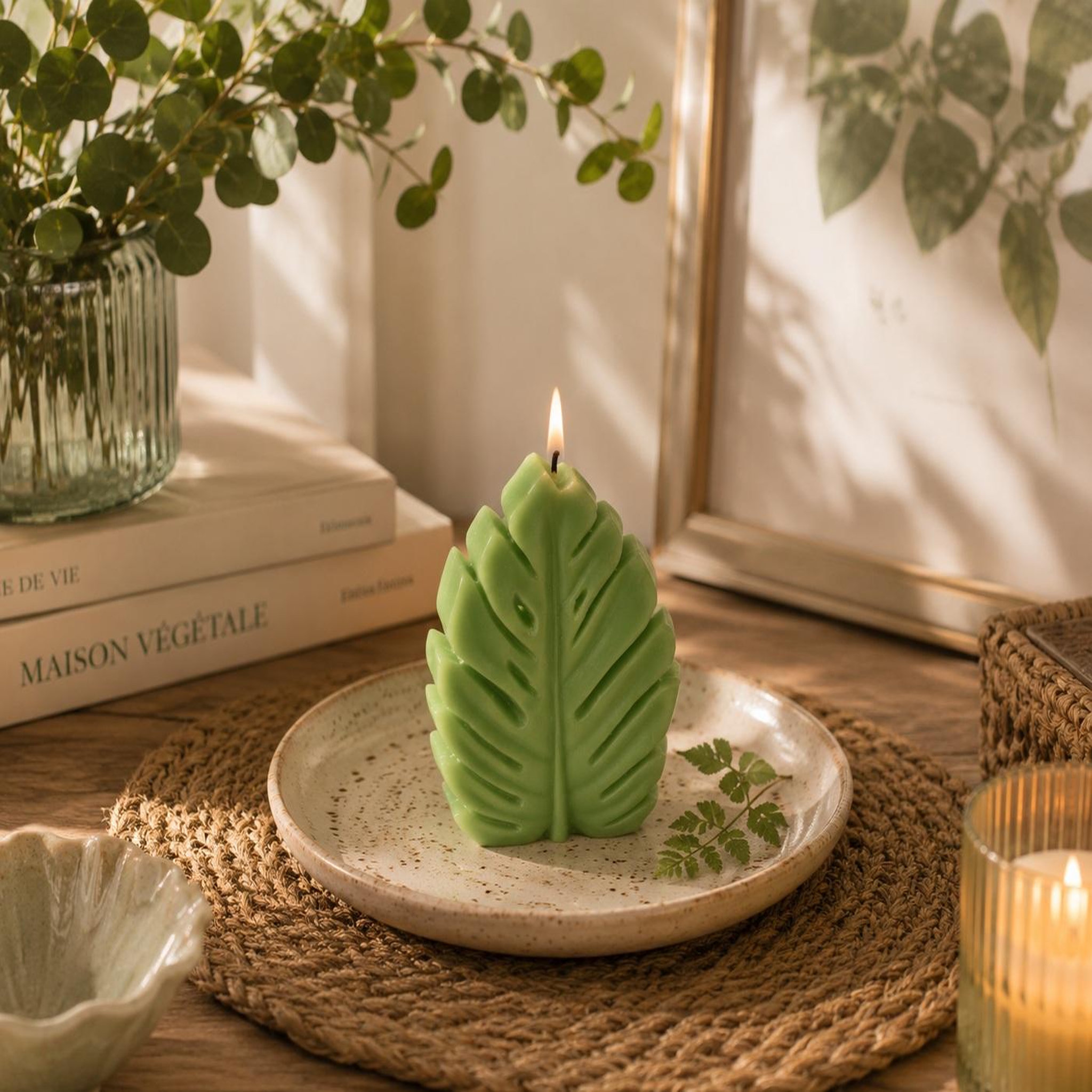 Voir la diapositive 2 : Eden Bougie décorative en forme de feuille
