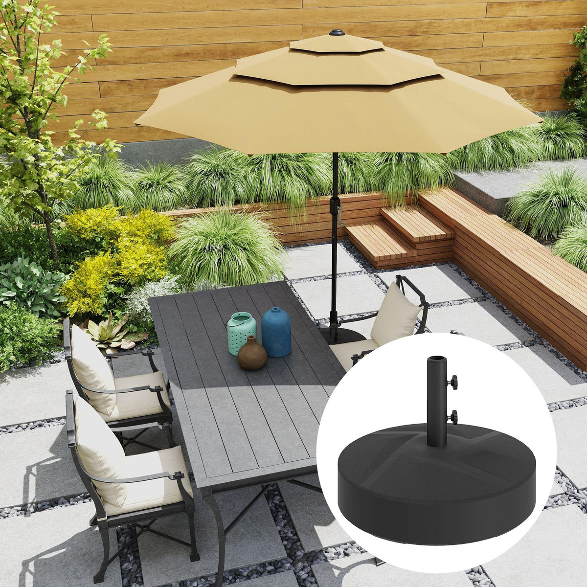 OUTSUNNY Pied de parasol rond mât dia. 36-48 mm - 56 x 56 x 40 cm - noir