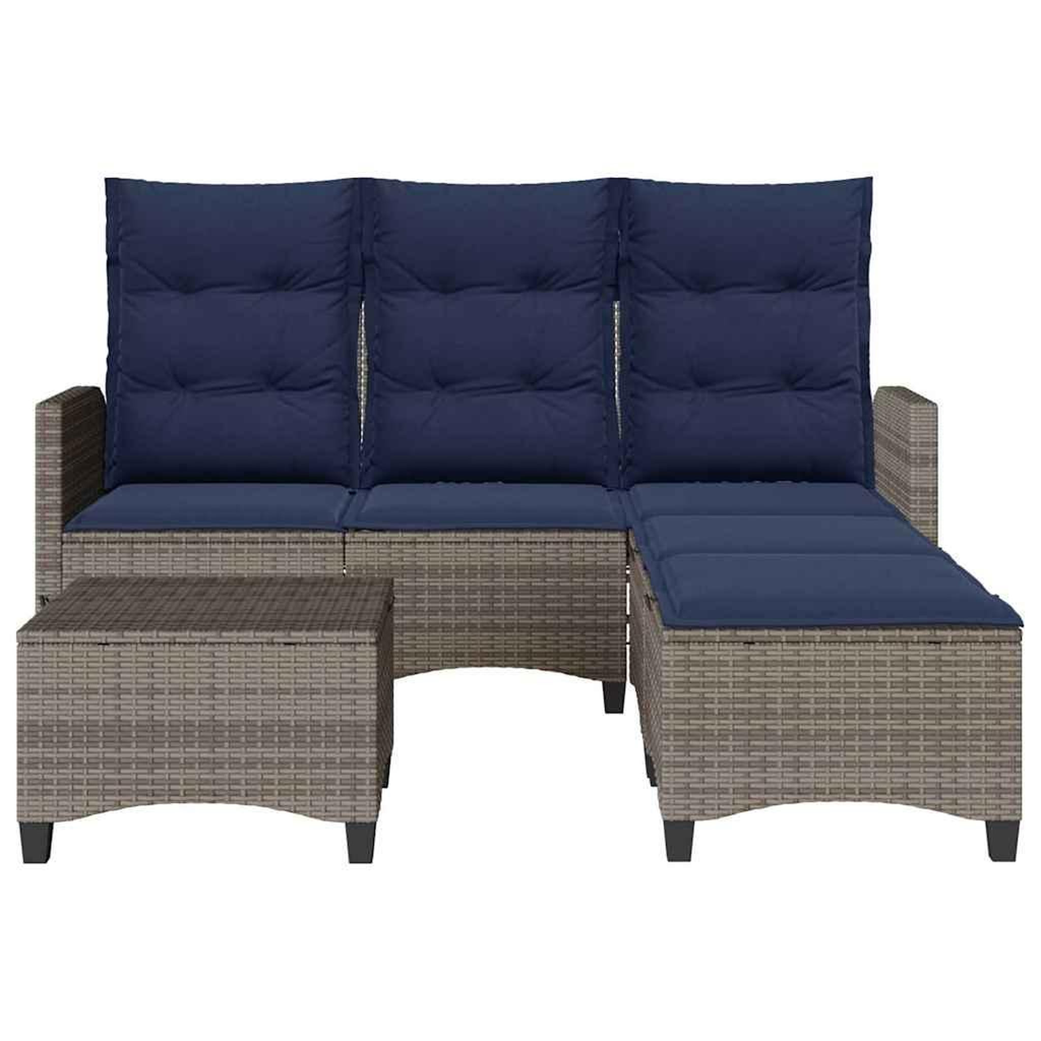 Voir la diapositive 4 : VIDAXL Salon de jardin 3 pcs avec coussins forme L gris resine tressee