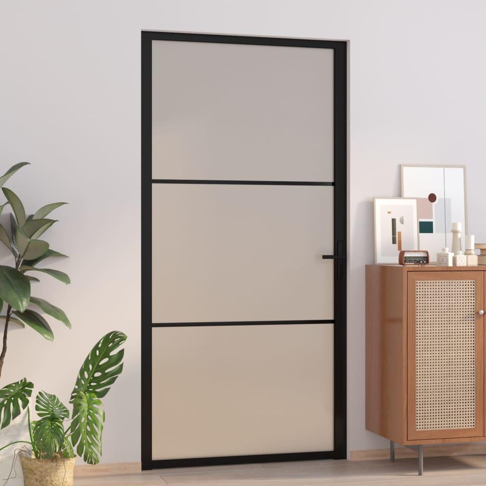 Voir la diapositive 1 : VIDAXL Porte interieure 102,5x201,5 cm Noir Verre mat et aluminium