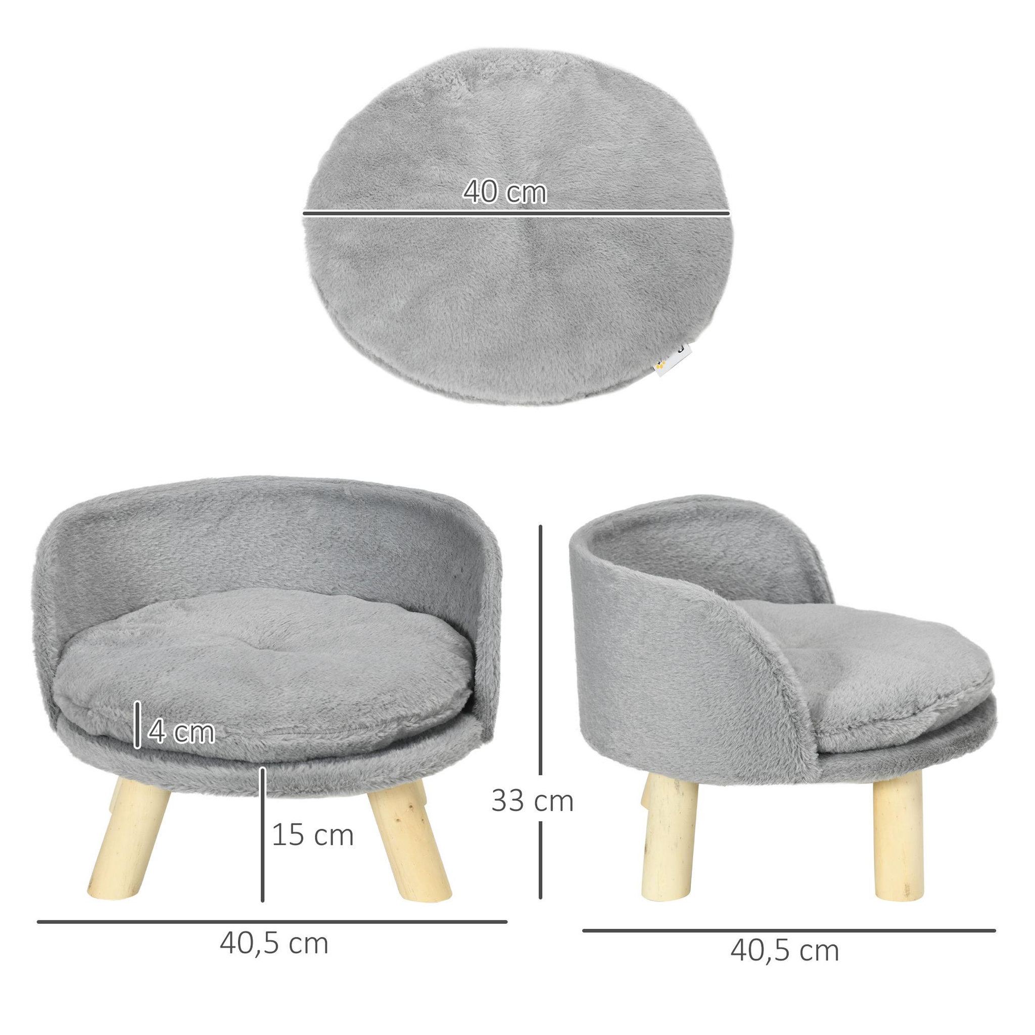 Voir la diapositive 3 : PAWHUT Canapé lit panier pour chien design scandinave coussin moelleux amovible pieds en bois ø 40,5 x 33h cm gris
