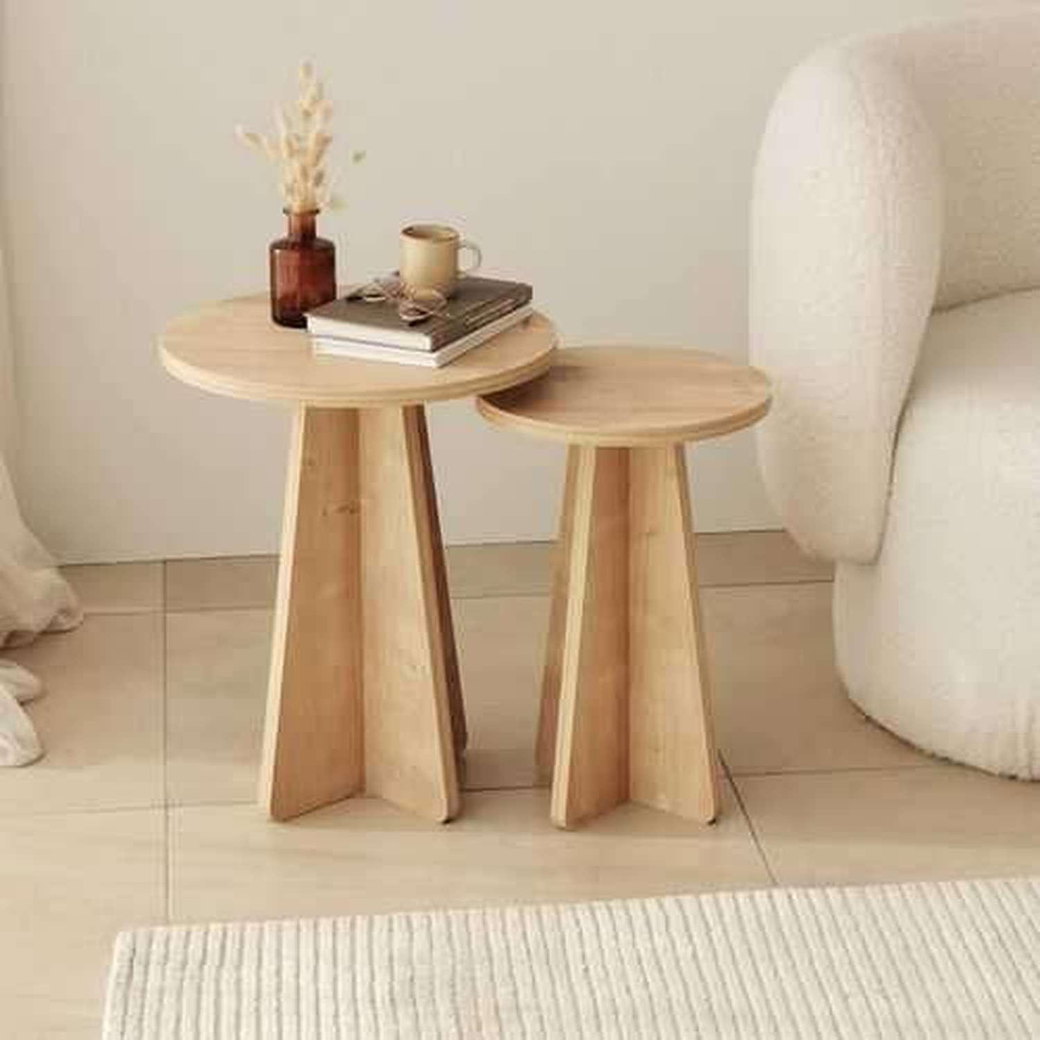 Voir la diapositive 5 : TOILINUX Lot de 2 tables d'appoint valence en bois - marron