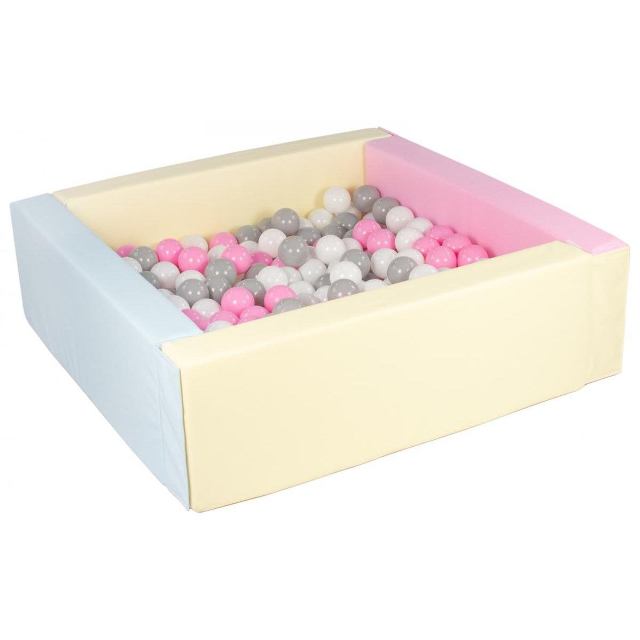 VELINDA Piscine à balles carrée avec 200 balles - rose, bleu, jaune (pastel)/blanc,rose clair,gris