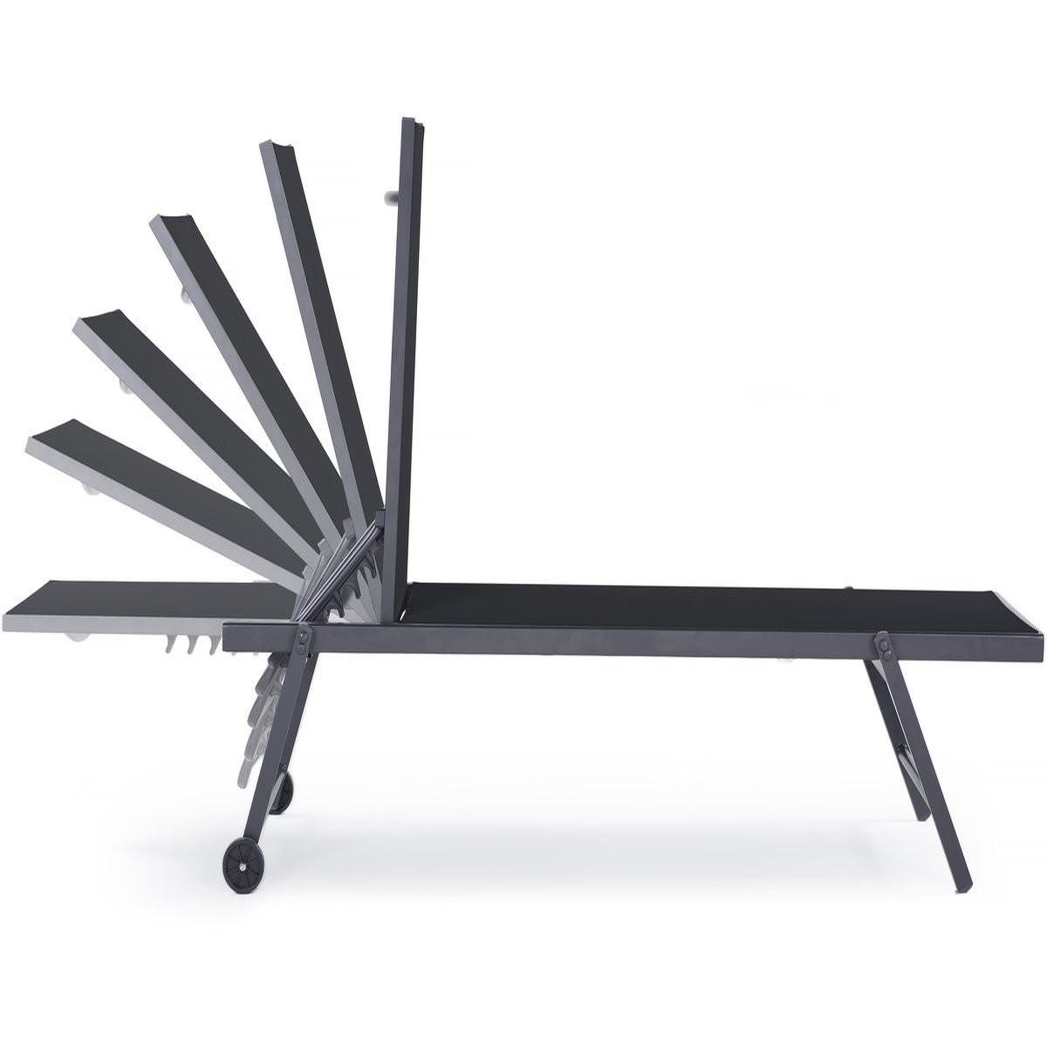 Voir la diapositive 4 : Habitat et Jardin Lot de 2 bains de soleil textilène aluminium  jolia  - gris foncé / noir