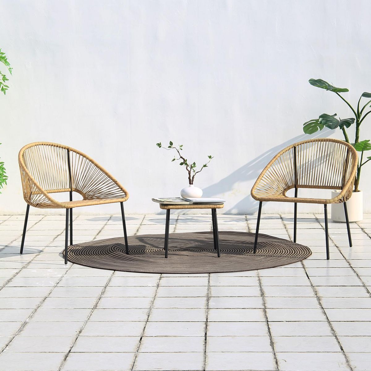 CONCEPT USINE Salon de jardin 2 places avec table naturel ACAPULCO