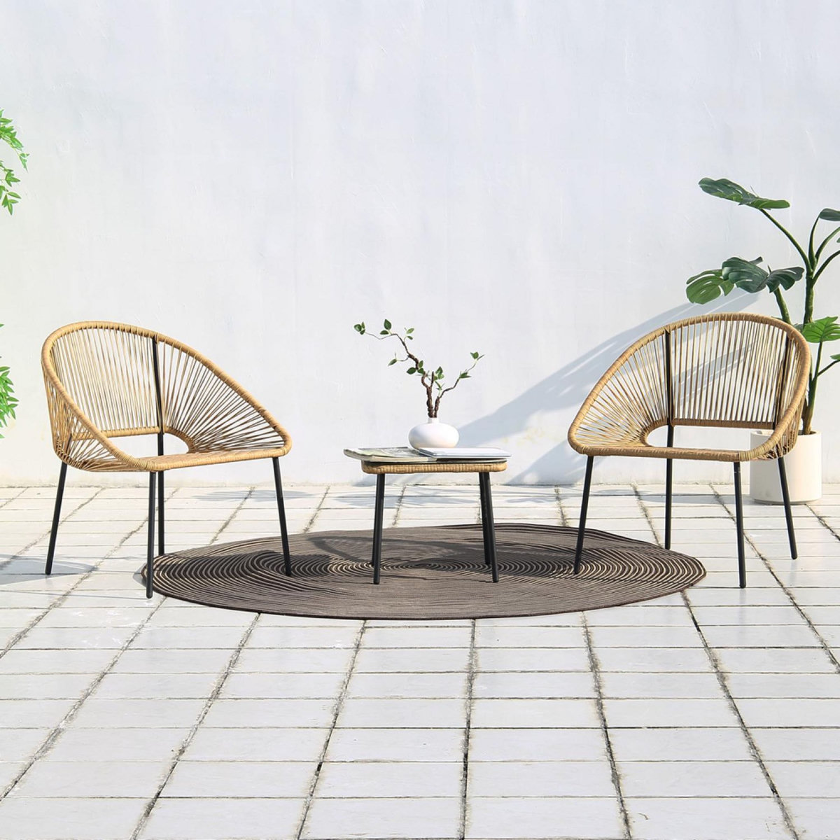 CONCEPT USINE Salon de jardin 2 places avec table naturel ACAPULCO