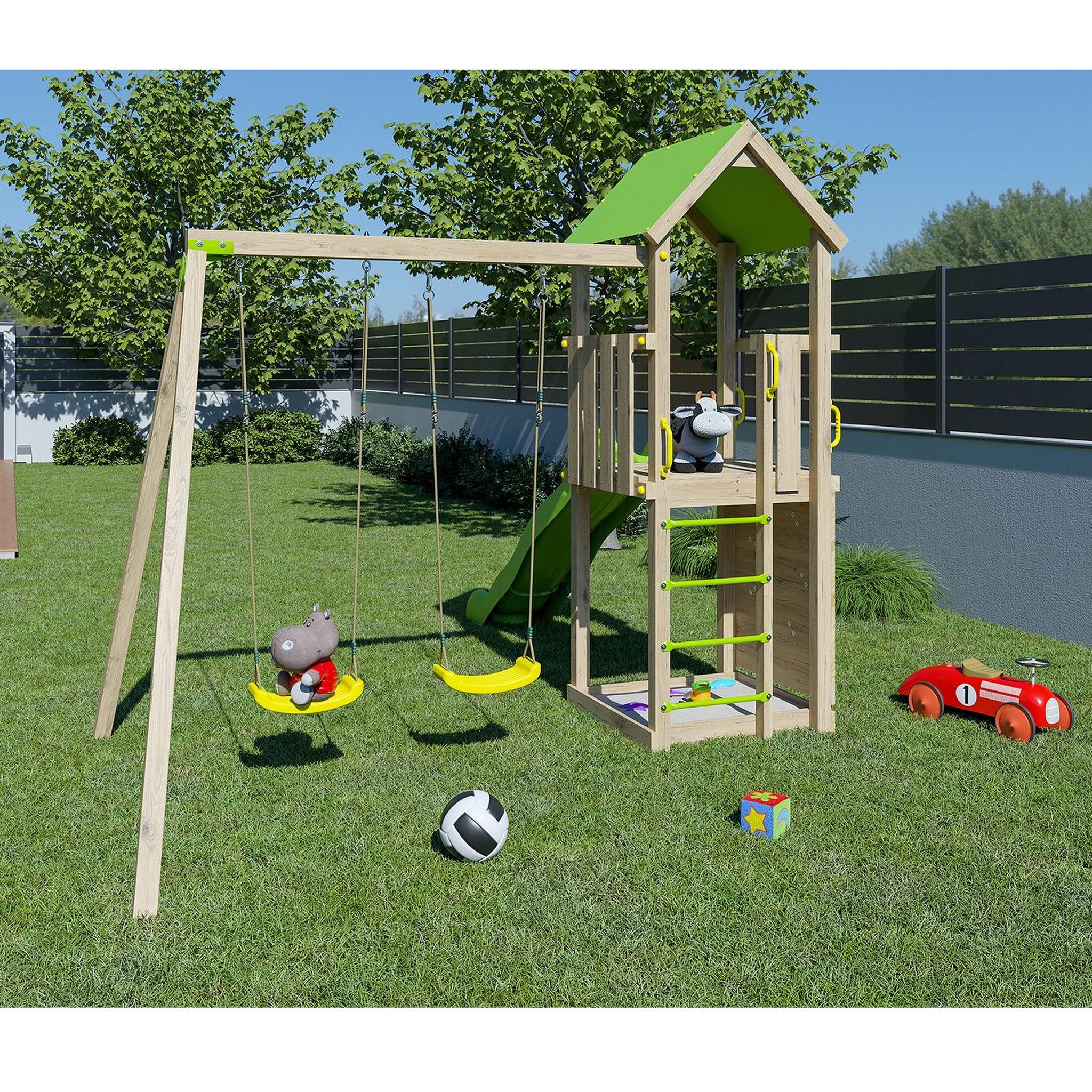 Voir la diapositive 2 : trigano Aire de jeux avec toboggan - Bois - H2,20m - SMART XPERIENCE