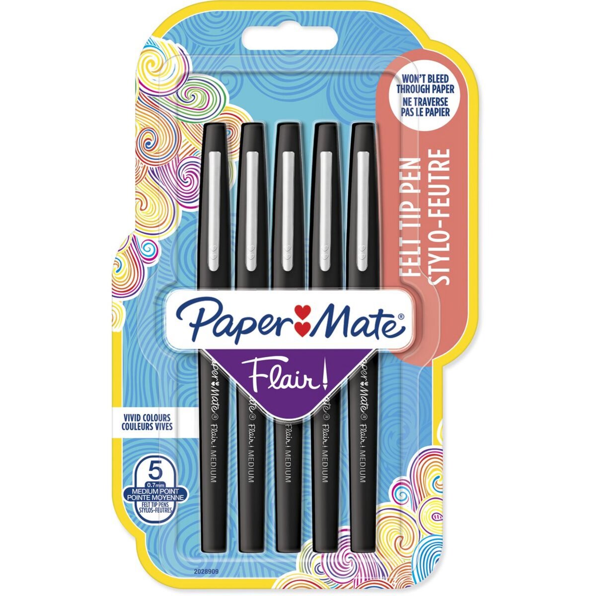 PAPERMATE Lot de 5 stylos feutres pointe moyenne Flair noir