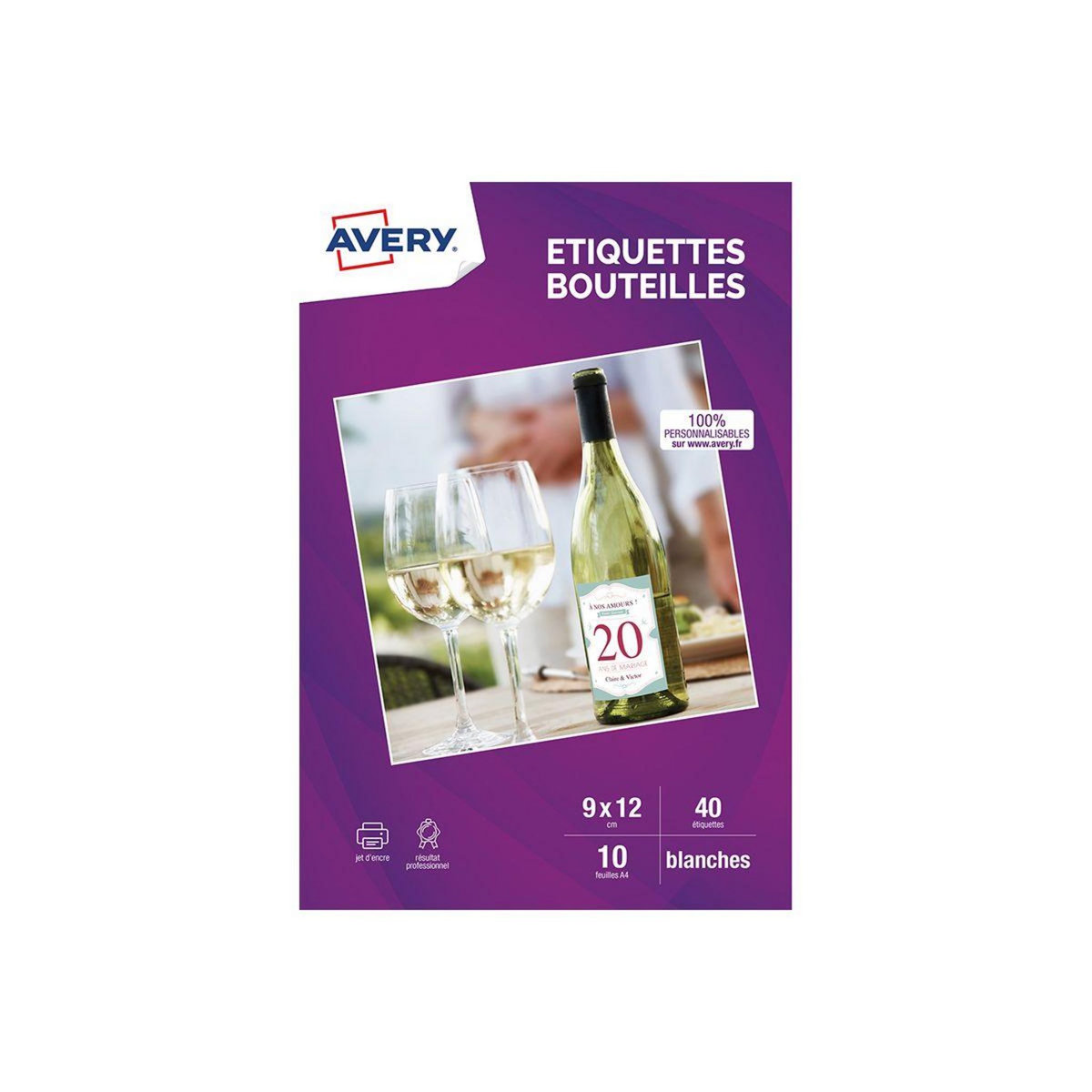 AVERY Papier créatif 40 Etiquettes pour bouteille 12x9cm