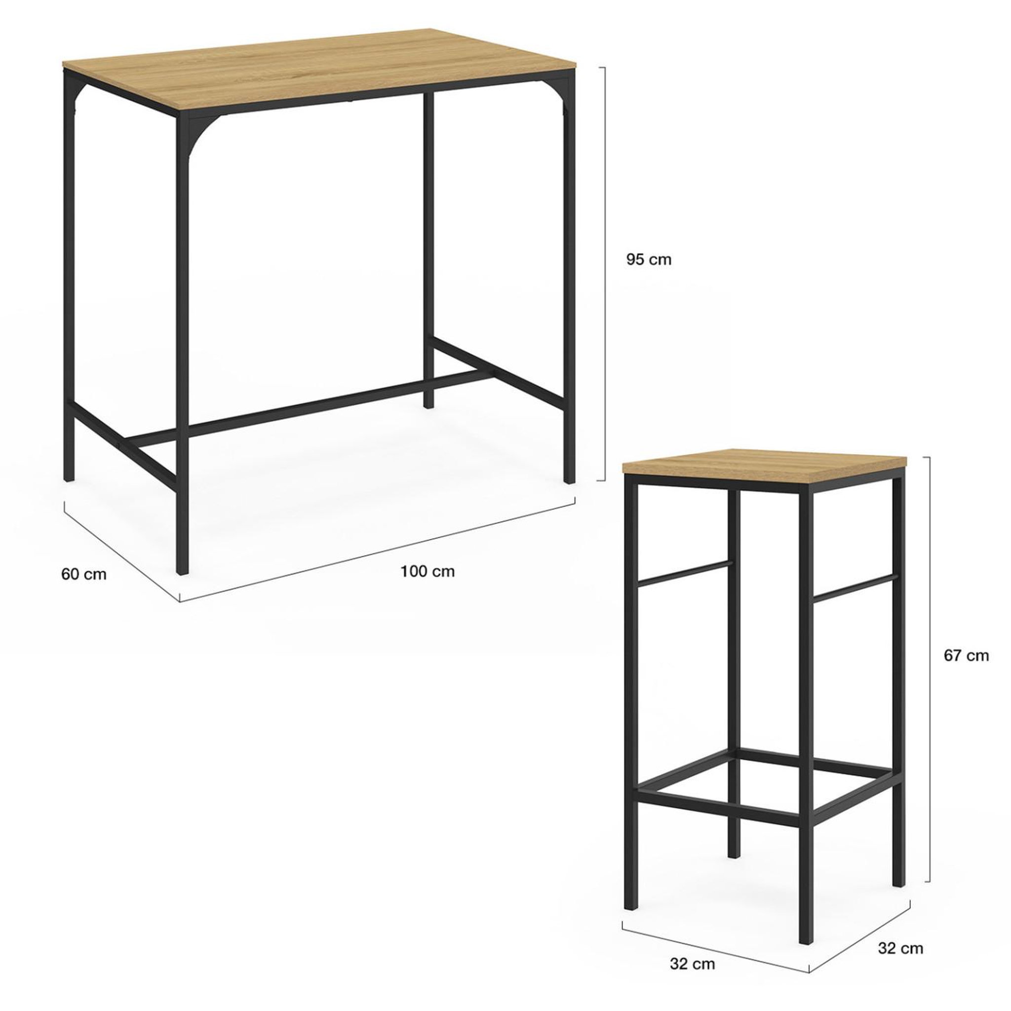 Voir la diapositive 5 : ID MARKET Ensemble table haute de bar detroit 100 cm et 4 tabourets bois et métal noir design industriel