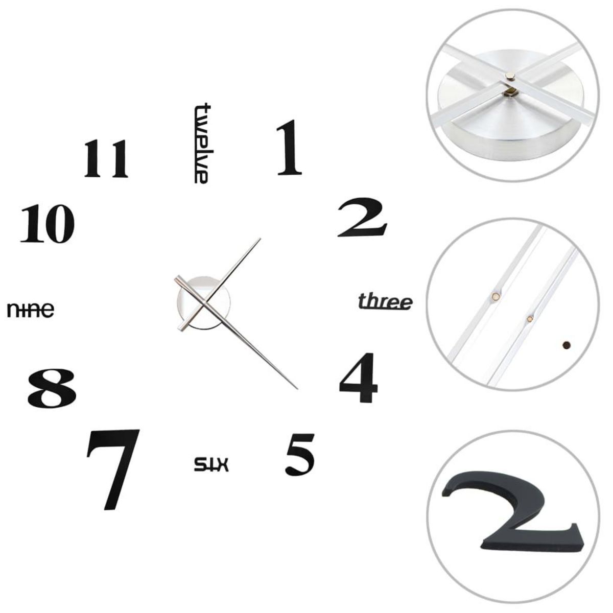 VIDAXL Horloge murale 3D Design moderne 100 cm XXL Noir