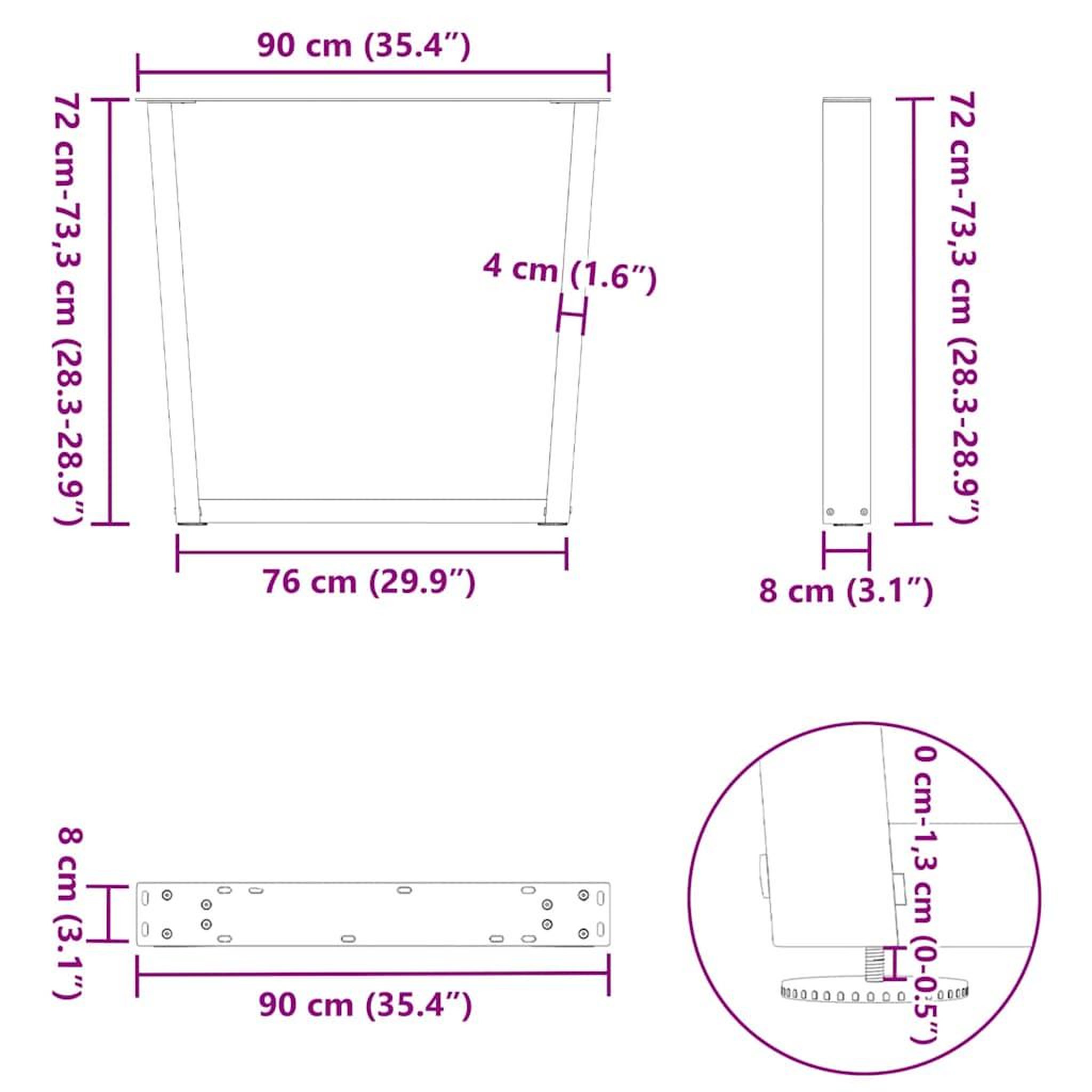 Voir la diapositive 6 : VIDAXL Pieds de table a manger forme de V 2 pcs blanc 90x(72-73,3) cm