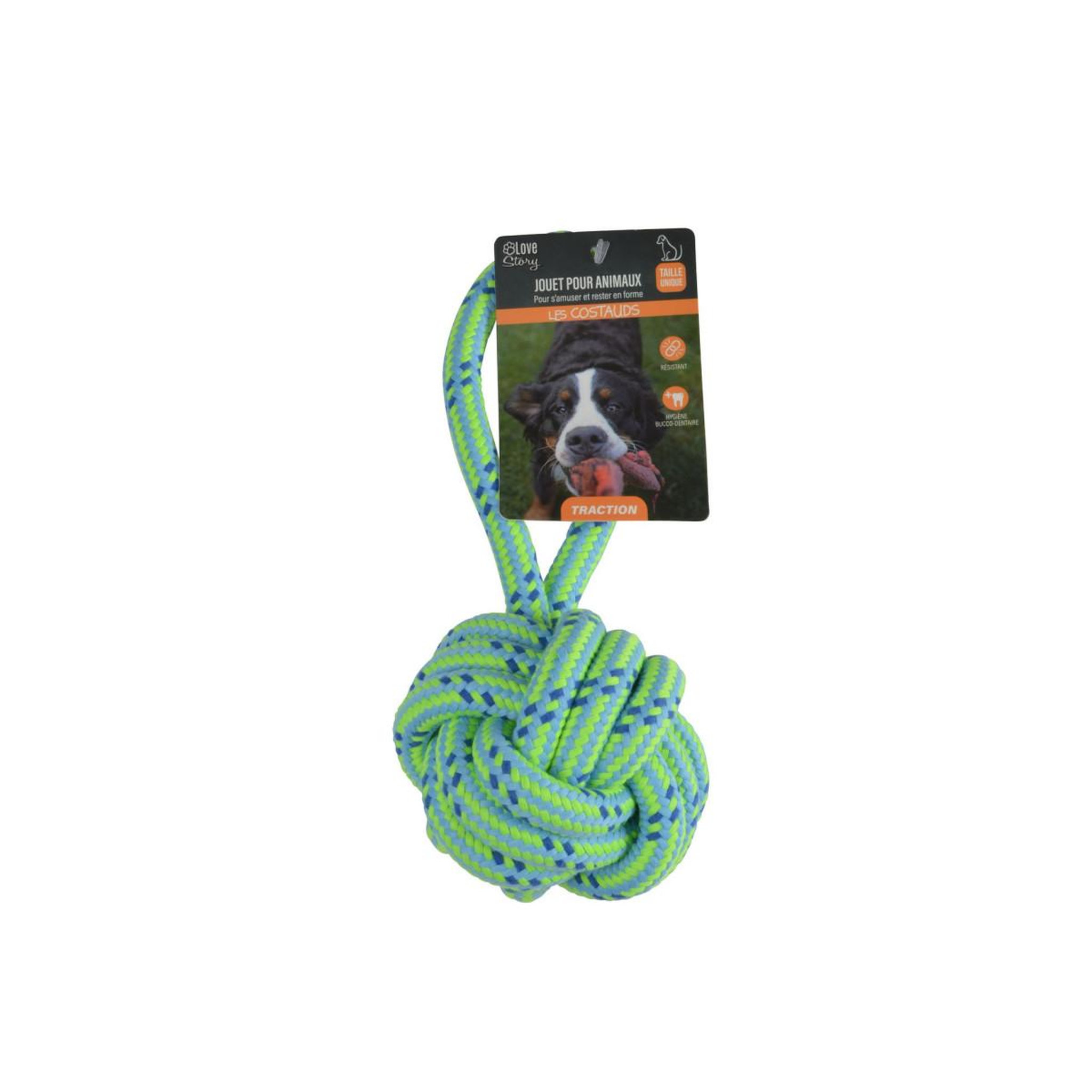 Voir la diapositive 2 : LOVE STORY Jouet pour chien  corde balle 1 poignée  27cm vert