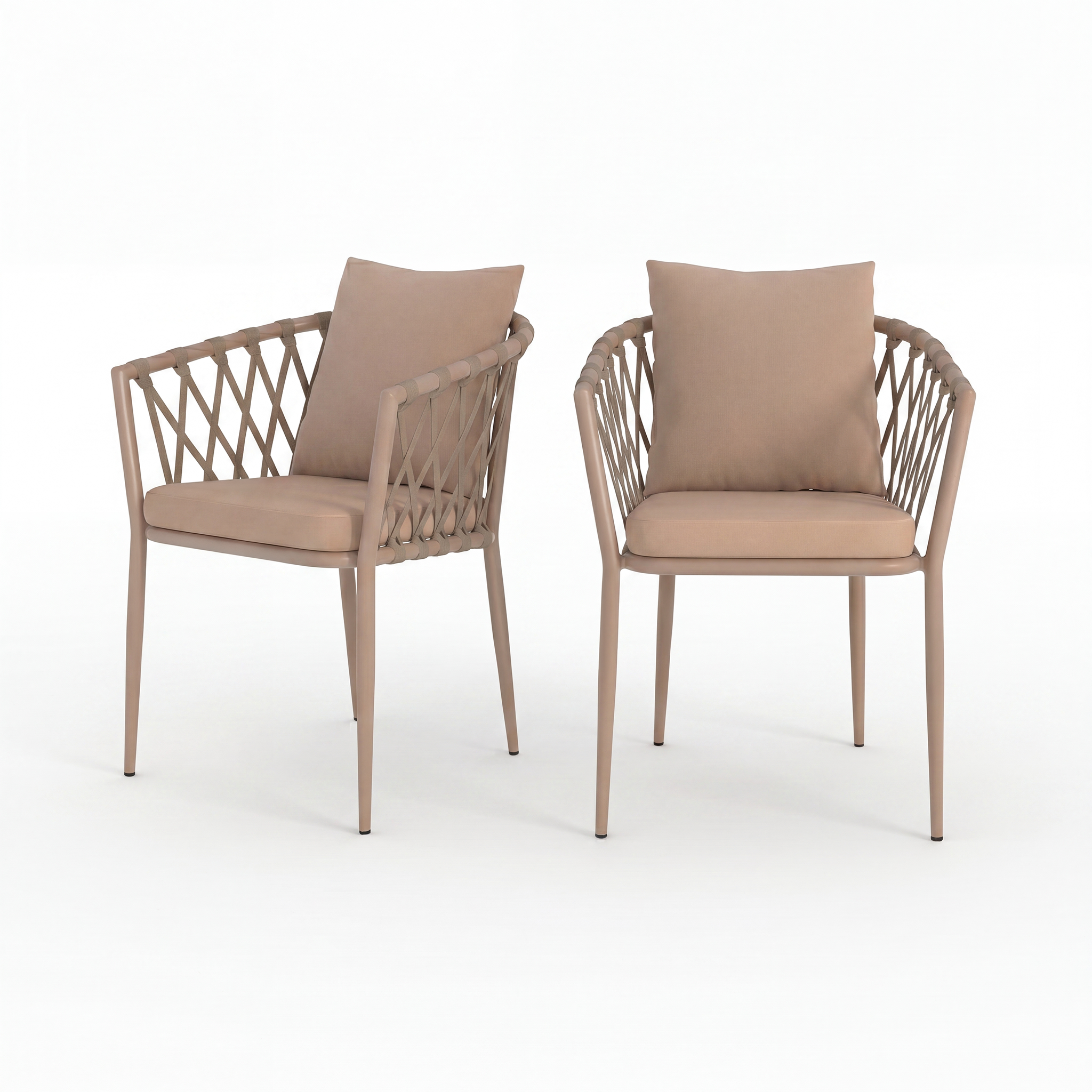 Voir la diapositive 1 : MAISON PAVANE Lot de 2 chaises de jardin en métal et tissu taupe-dulcy