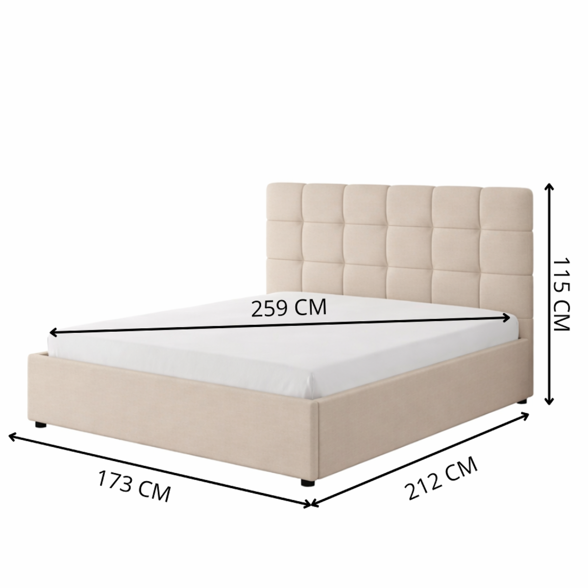 CONCEPT USINE Lit avec coffre de rangement 160x200cm velour beige SANTA