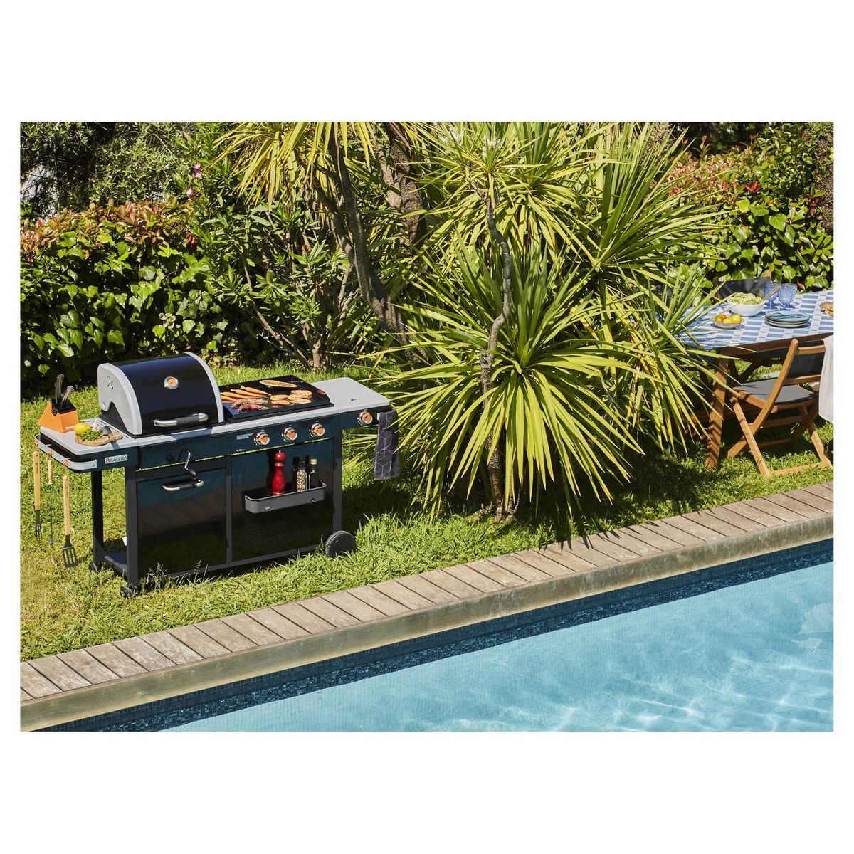 BRASERO Barbecue charbon de bois et plancha gaz 3 brûleurs + 1 brûleur latéral