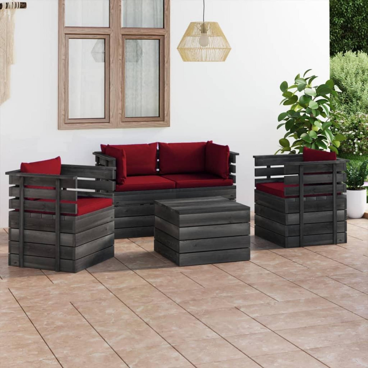 VIDAXL Salon palette de jardin 5 pcs avec coussins Bois de pin massif