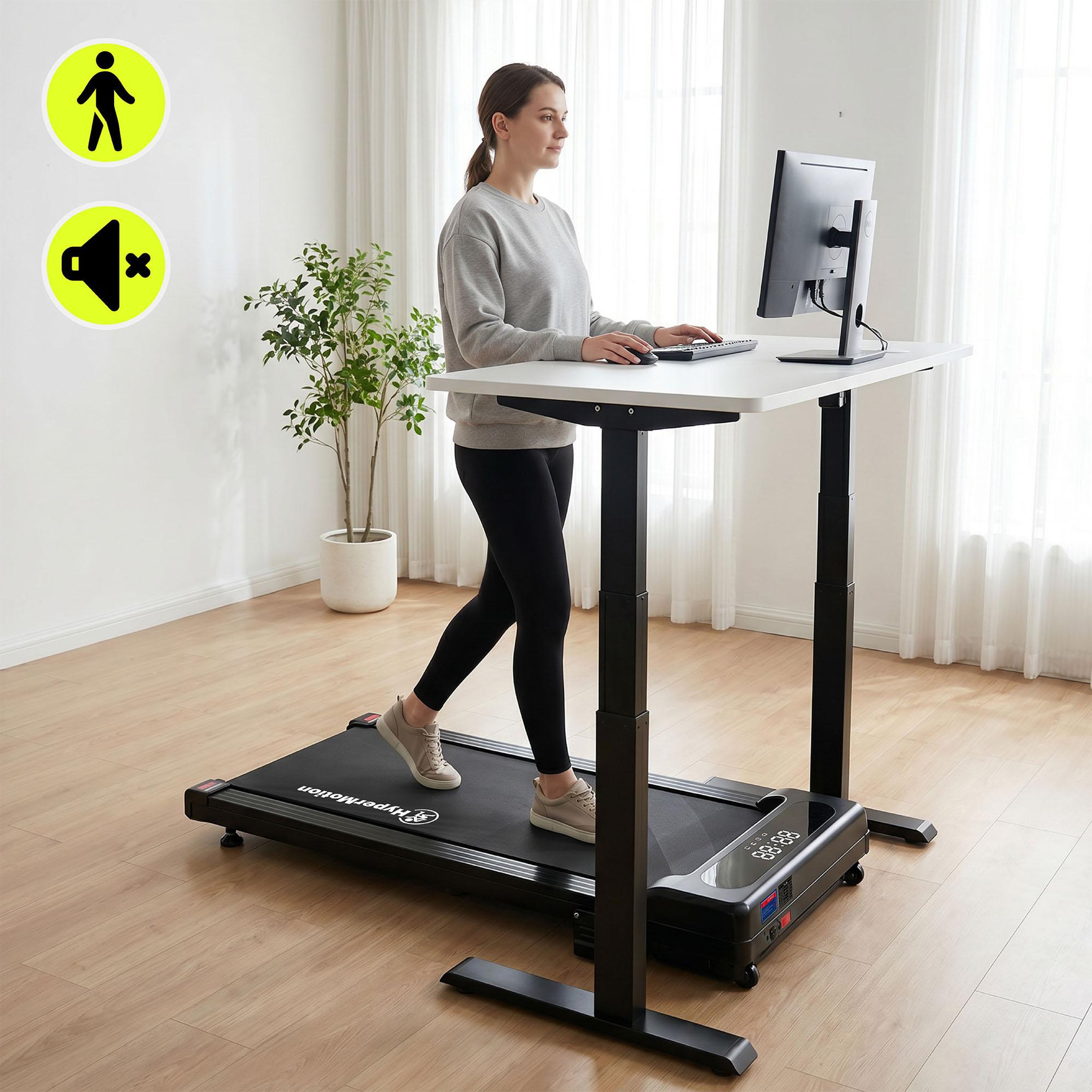 Voir la diapositive 4 : HYPERMOTION Tapis de Marche Motorisé Domicile ou Bureau Acier et ABS Ultra-Plat 6 km/h Dim 107x48cm Noir