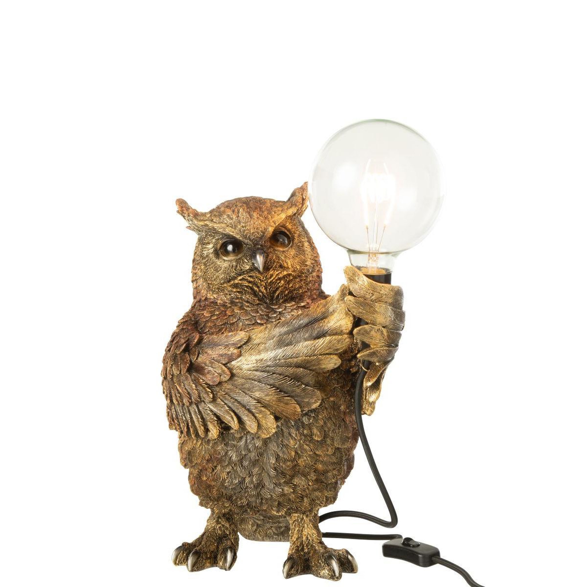 Voir la diapositive 2 : J-LINE Lampe à Poser en Résine  Hibou  37cm Marron