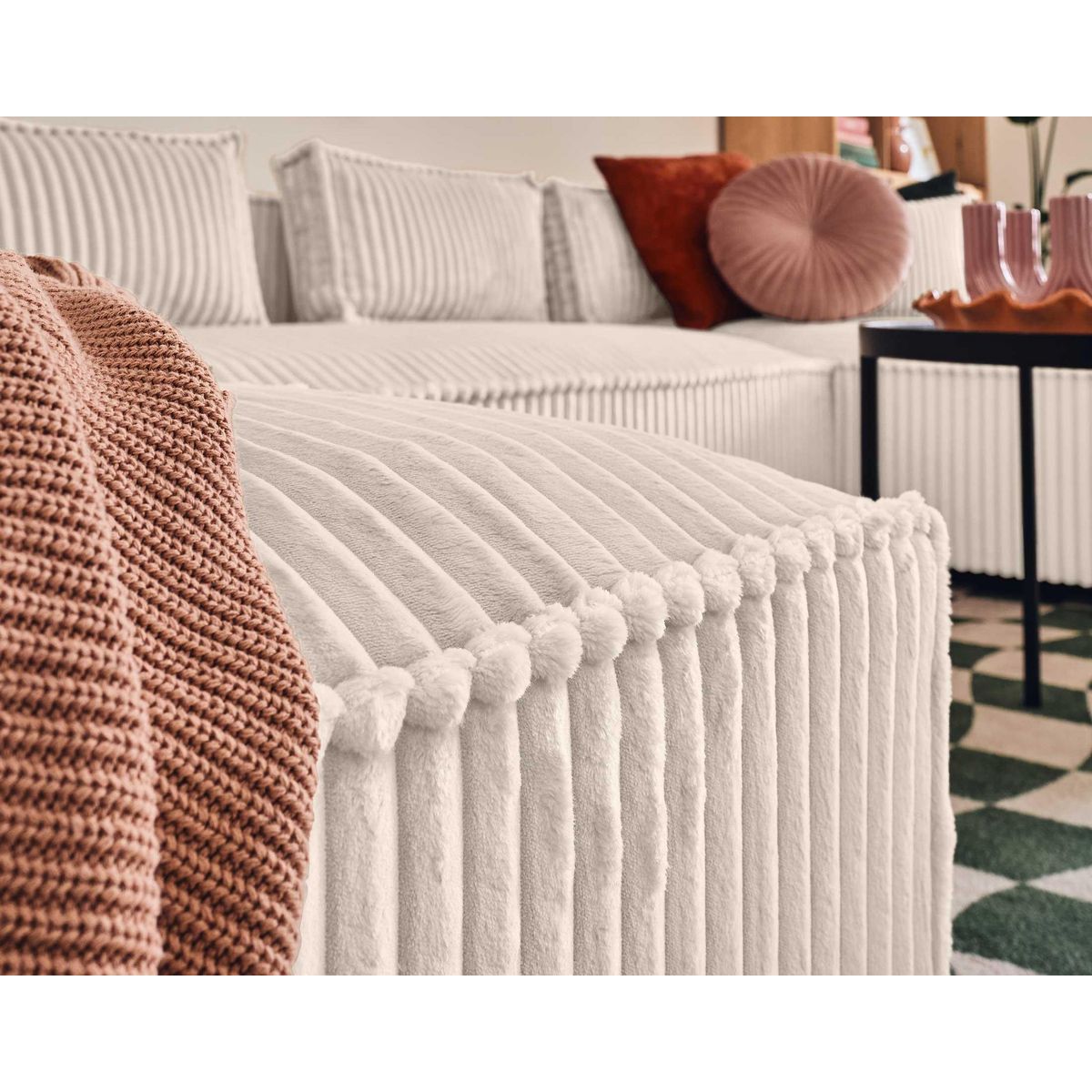 LISA DESIGN Stella - canapé panoramique en u - 7 places - en velours côtelé grosses côtes