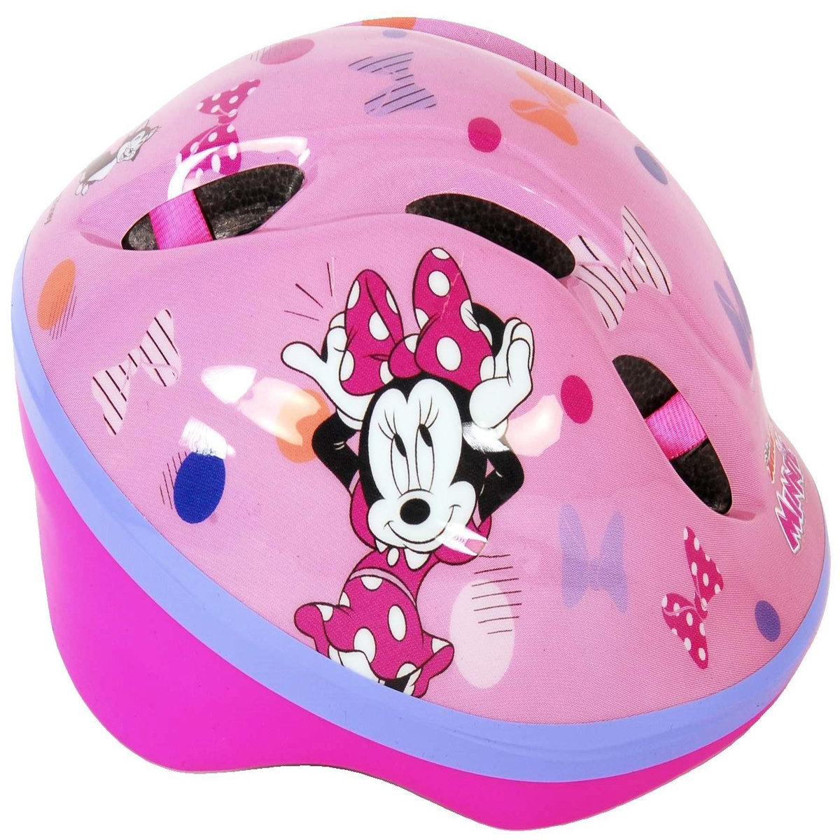 DISNEY Vélo enfants fille 14  Minnie de Disney + Casque pour enfant de 95/110 cm avec stabilisateurs - 2 freins - Panier avant - Porte poupée arrière