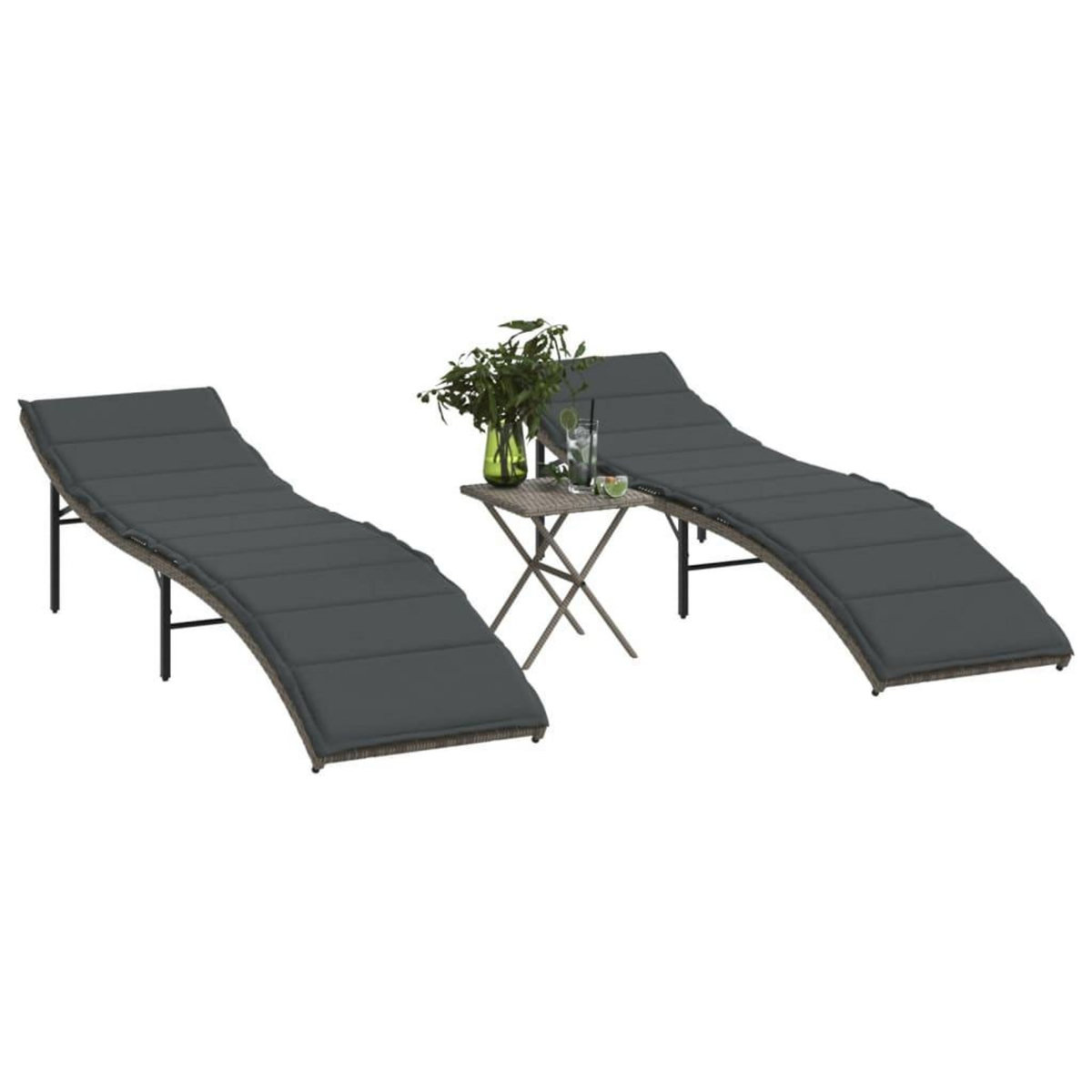 VIDAXL Chaises longues lot de 2 avec table gris resine tressee