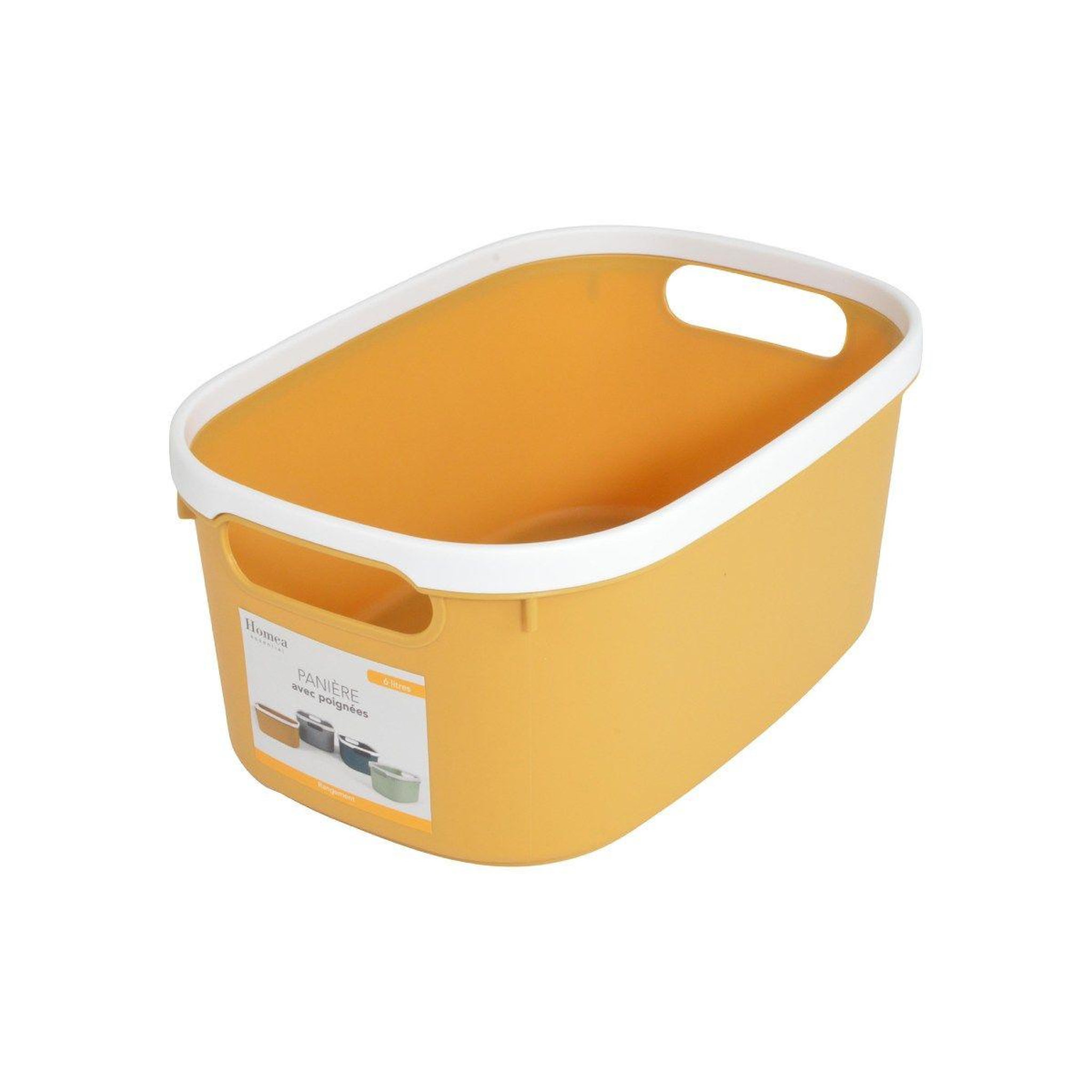 Voir la diapositive 2 : HOMEA Panière de Rangement Bicolore  Poignées  30cm Ocre
