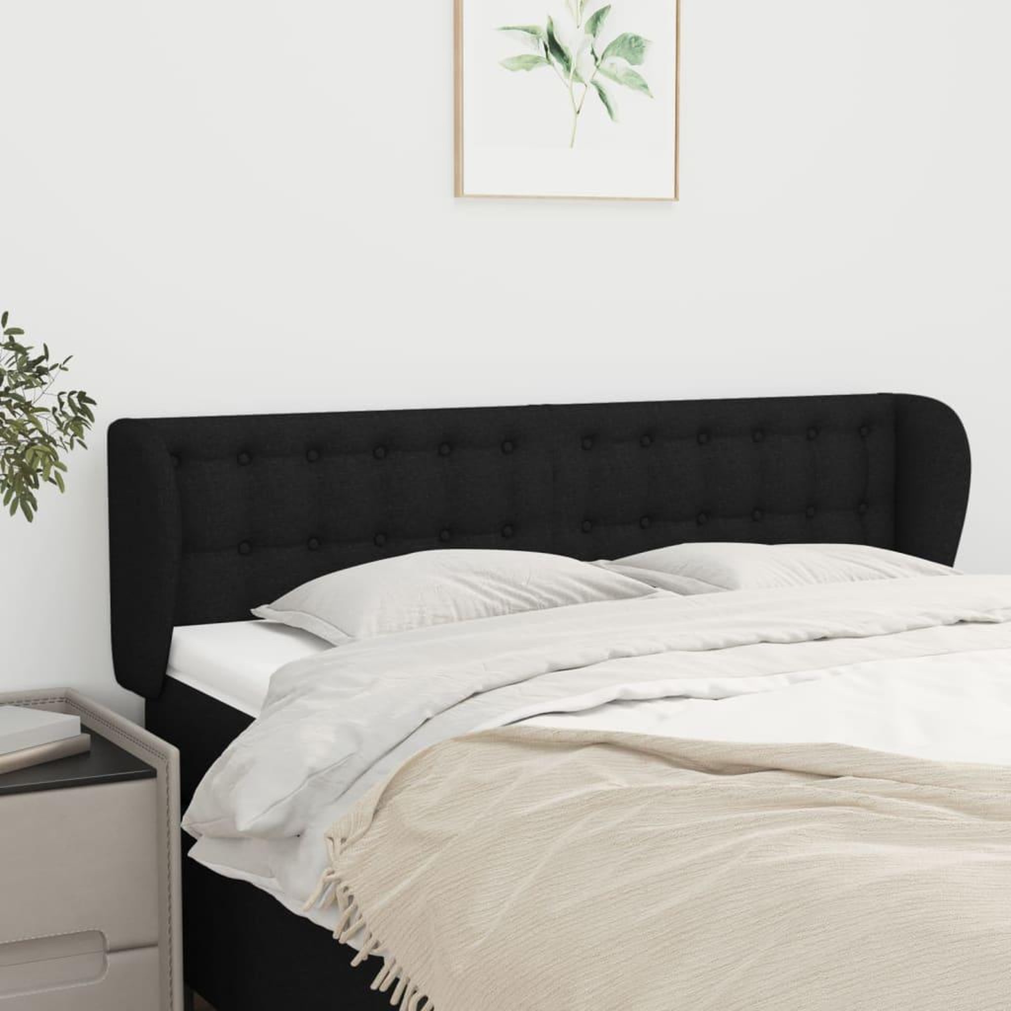 Voir la diapositive 1 : VIDAXL Tete de lit avec oreilles Noir 147x23x78/88 cm Tissu