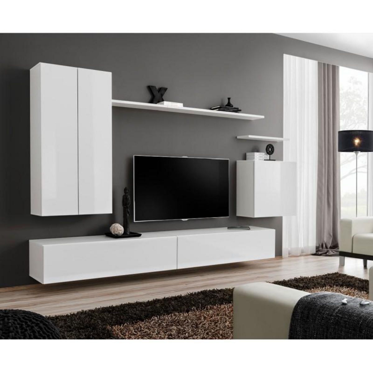 Paris Prix Meuble TV Mural Design  Switch II  270cm Blanc