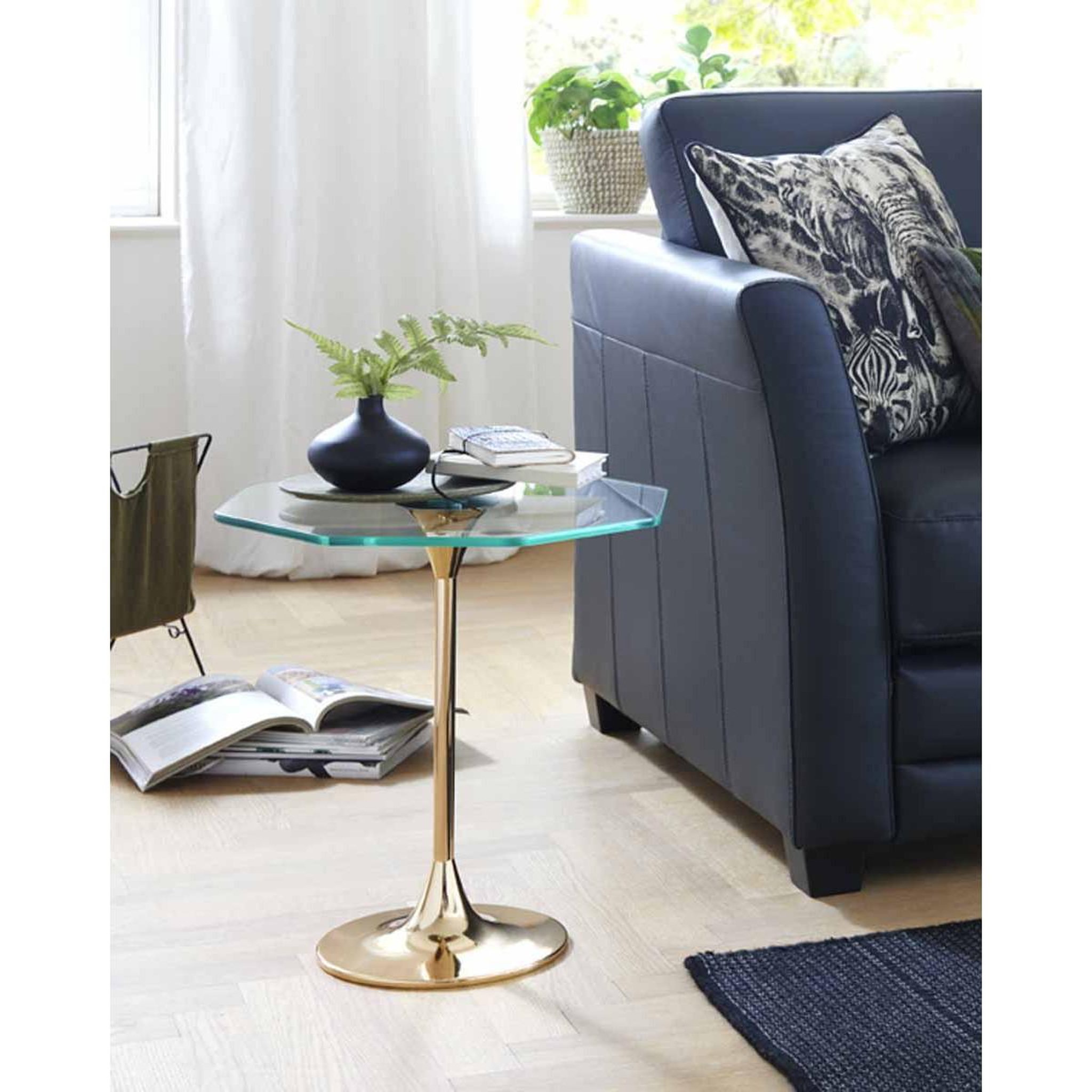 Voir la diapositive 2 : Paris Prix Table d'Appoint Design en Verre  Lya  47cm Or