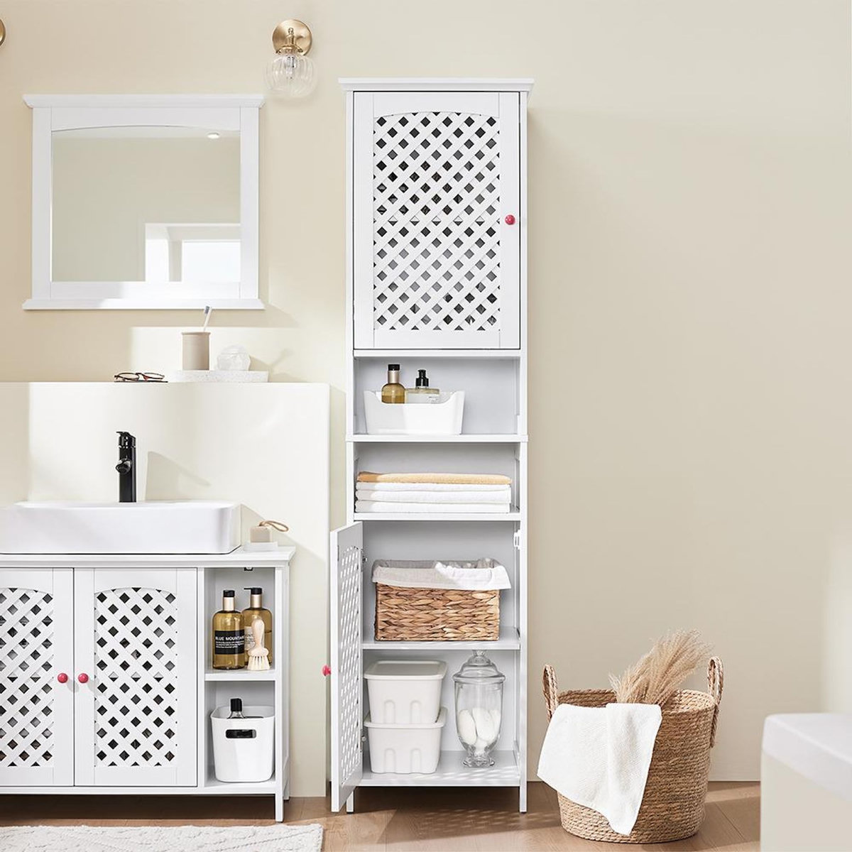 SOBUY SoBuy - Colonne De Salle De Bain à deux portes - Blanc - 45x41.5x170cm - Nordique - BZR209-W