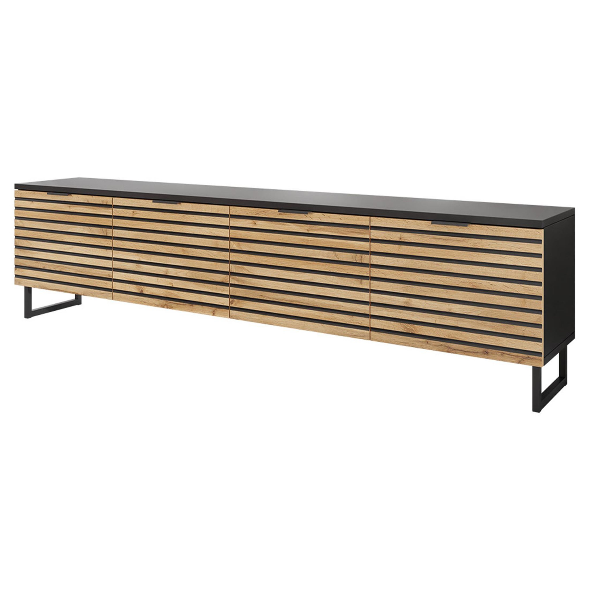 Voir la diapositive 1 : BEST MOBILIER Olympie - meuble tv - effet bois et noir - 4 portes - 200 cm
