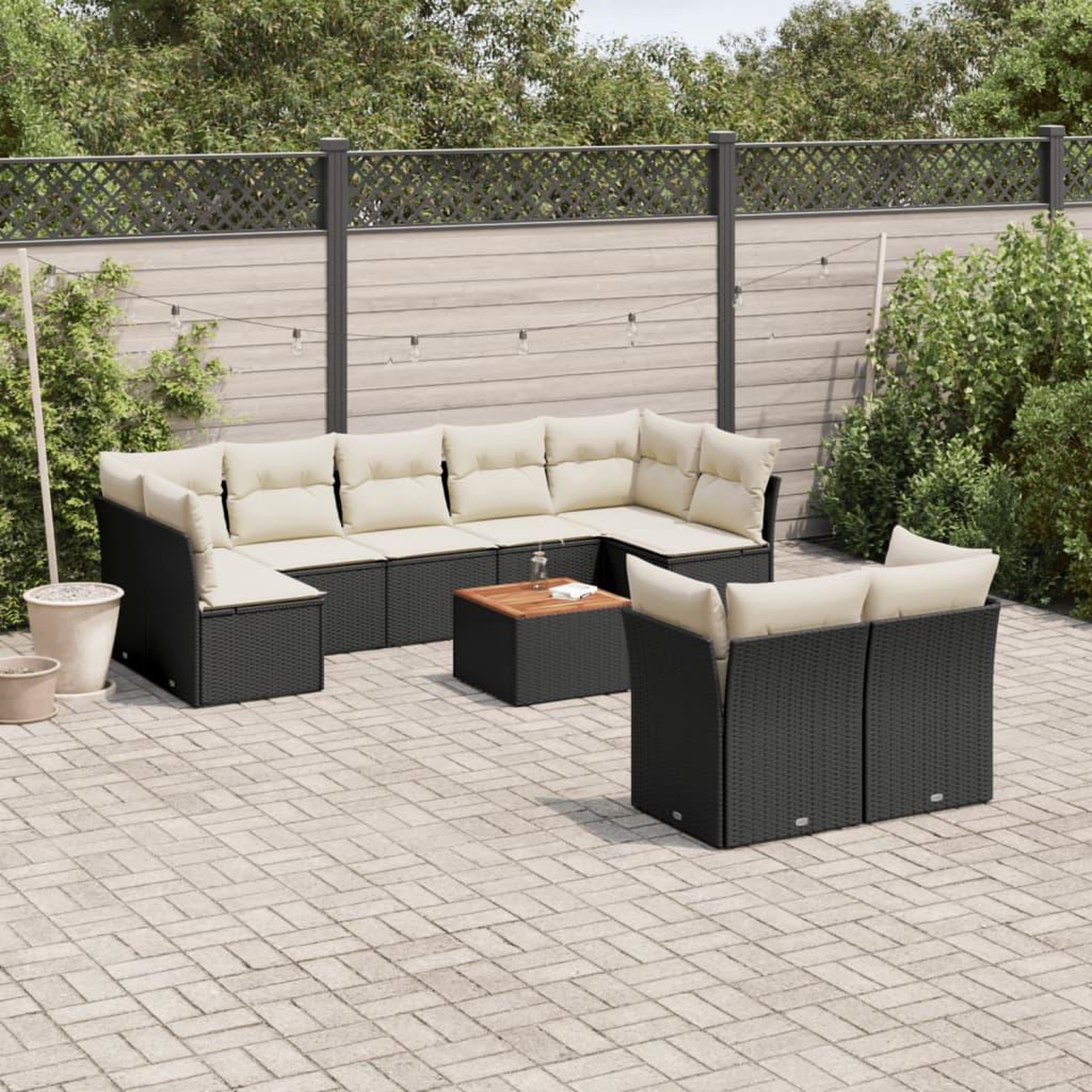VIDAXL Salon de jardin 10 pcs avec coussins noir resine tressee