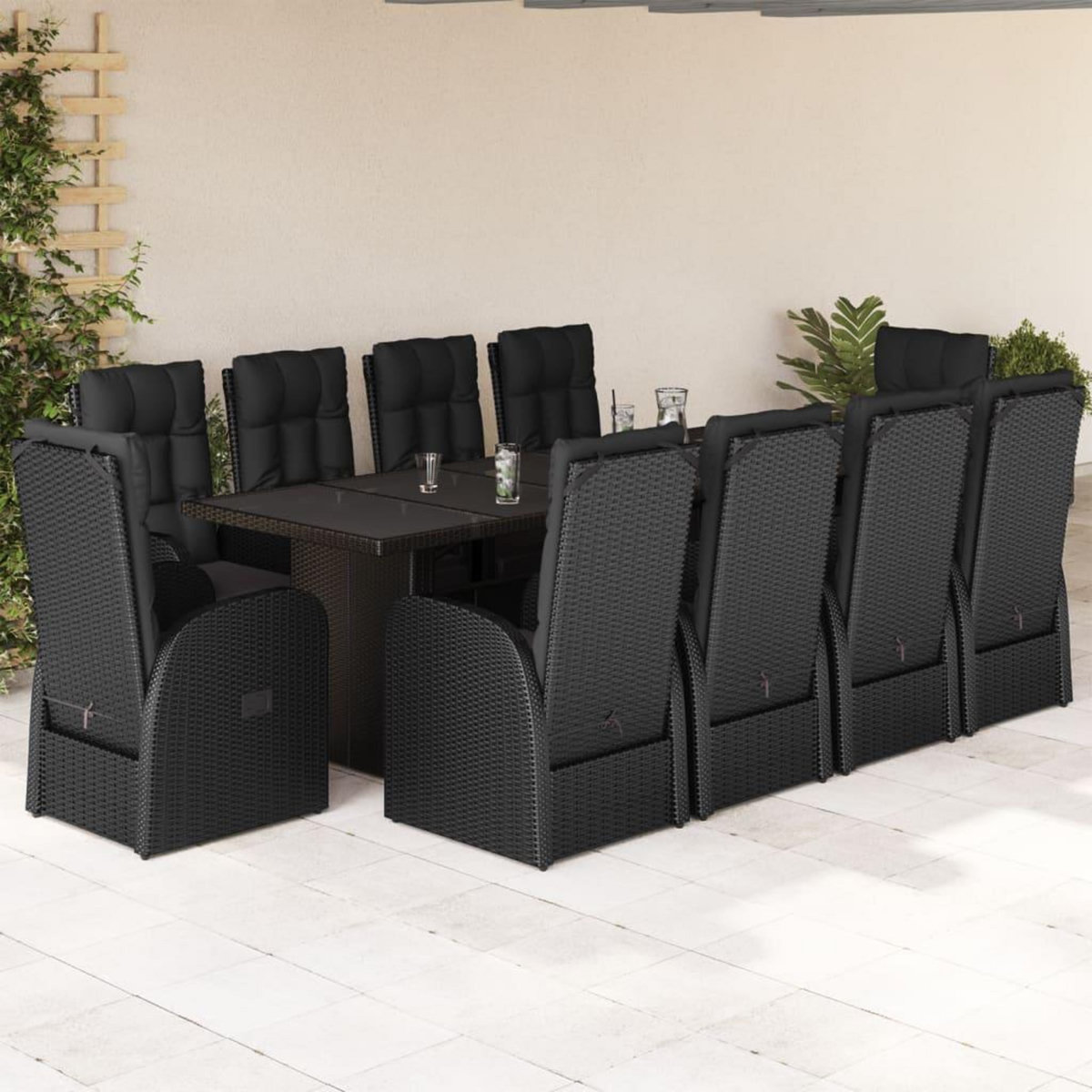 VIDAXL Ensemble a manger de jardin 11 pcs coussins noir resine tressee