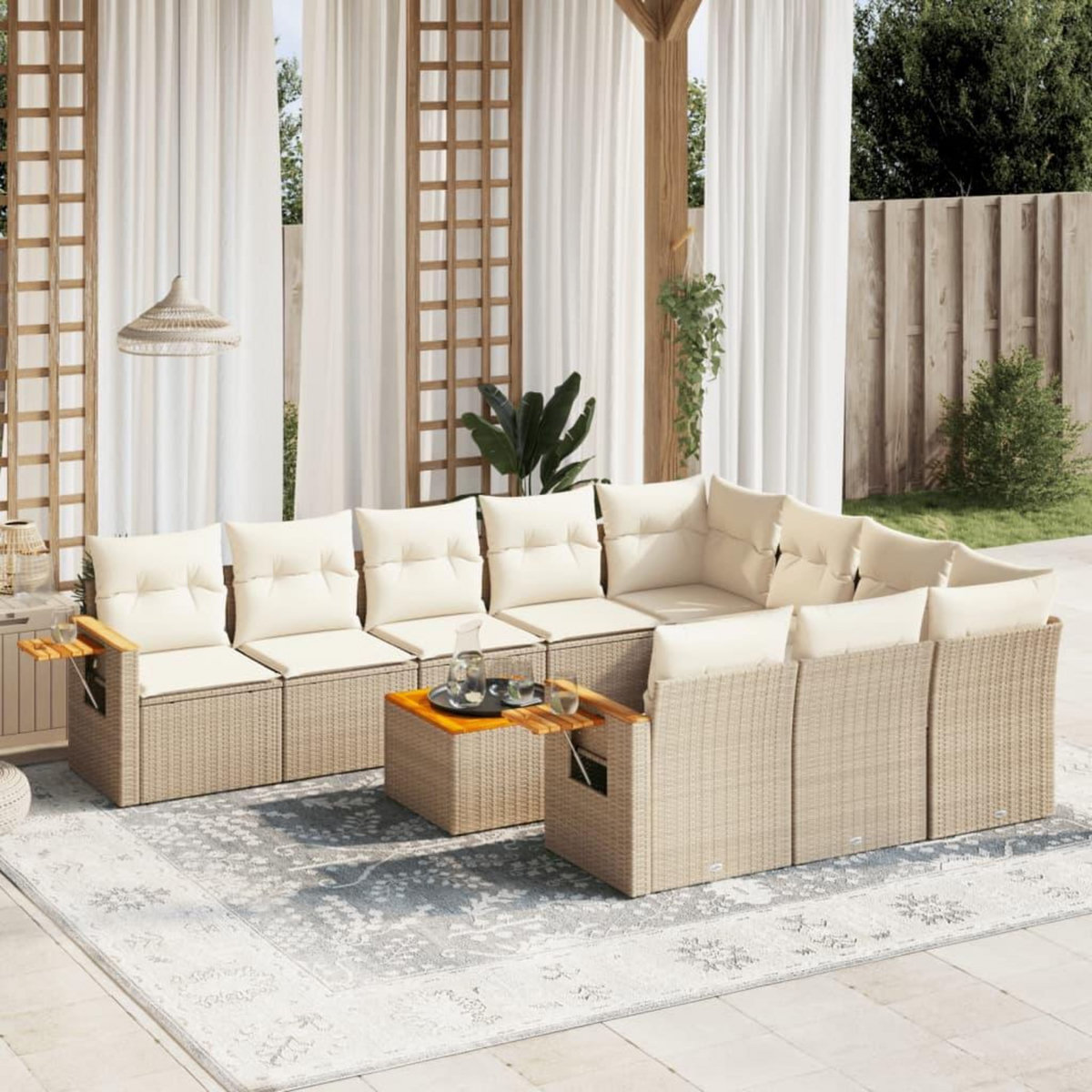 VIDAXL Salon de jardin 11 pcs avec coussins beige resine tressee
