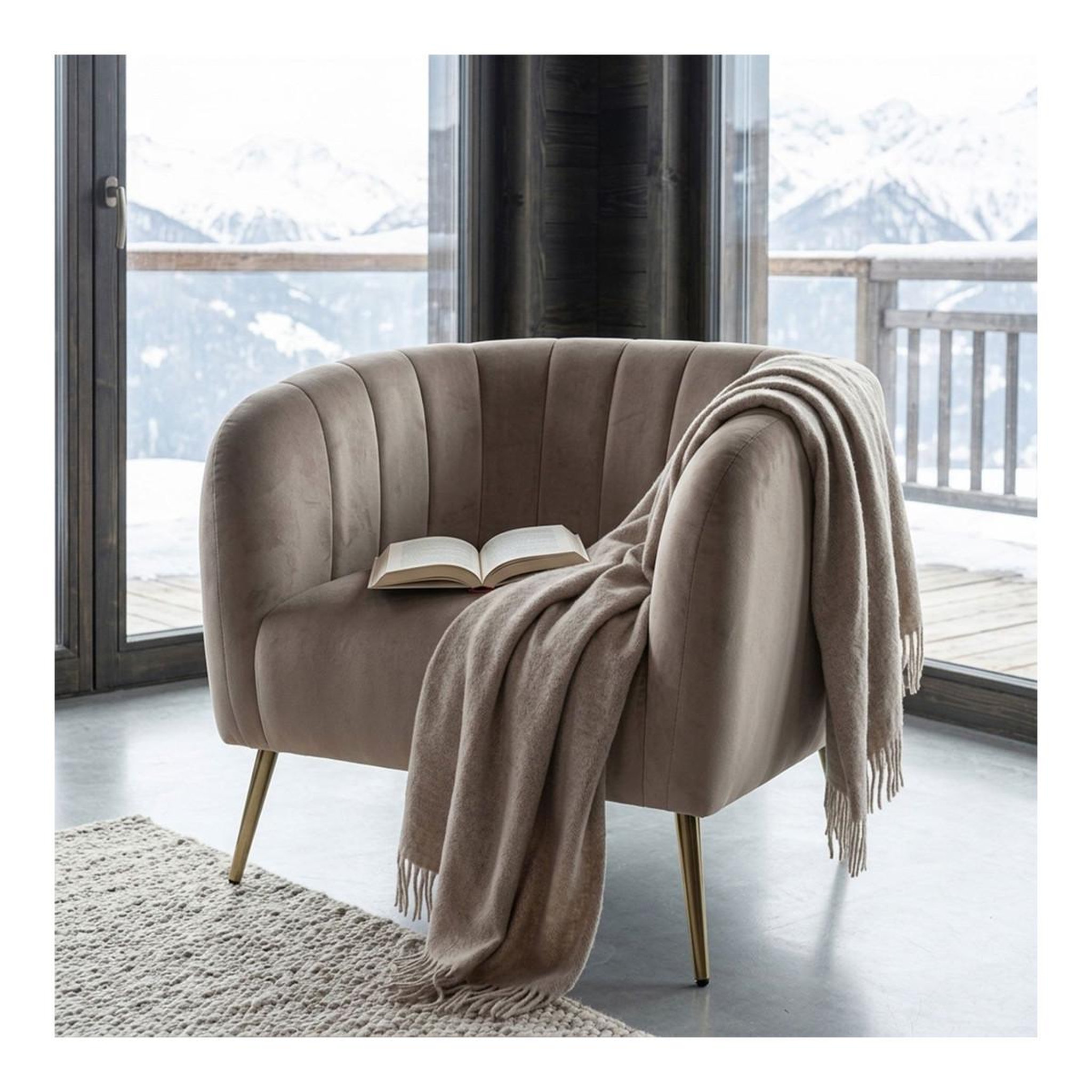Voir la diapositive 5 : Paris Prix Fauteuil Design en Velours  Reuben  75cm Taupe