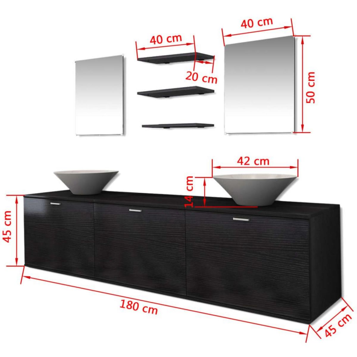 VIDAXL 8 pieces de mobilier de salle de bain et lavabo Noir