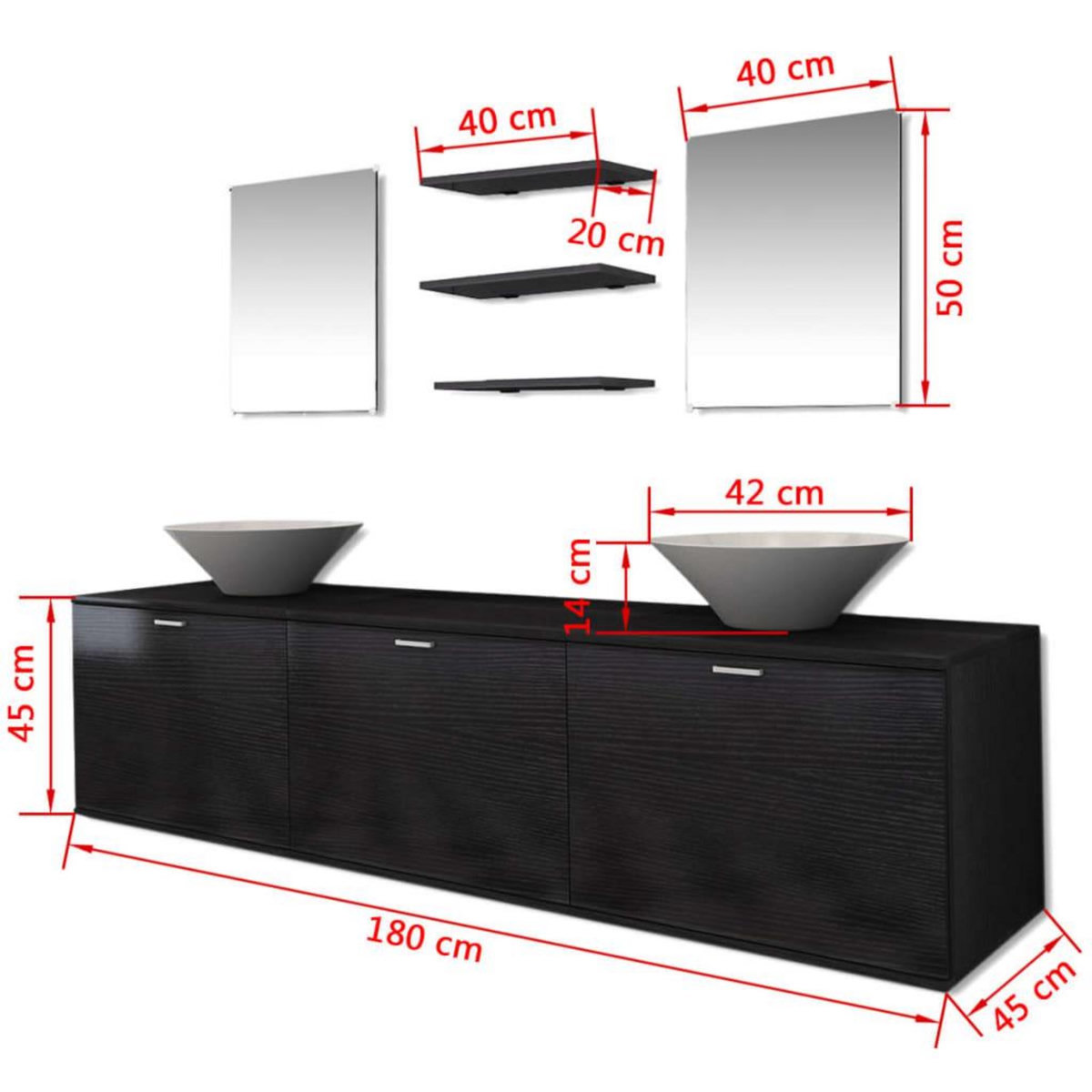 VIDAXL 8 pieces de mobilier de salle de bain et lavabo Noir