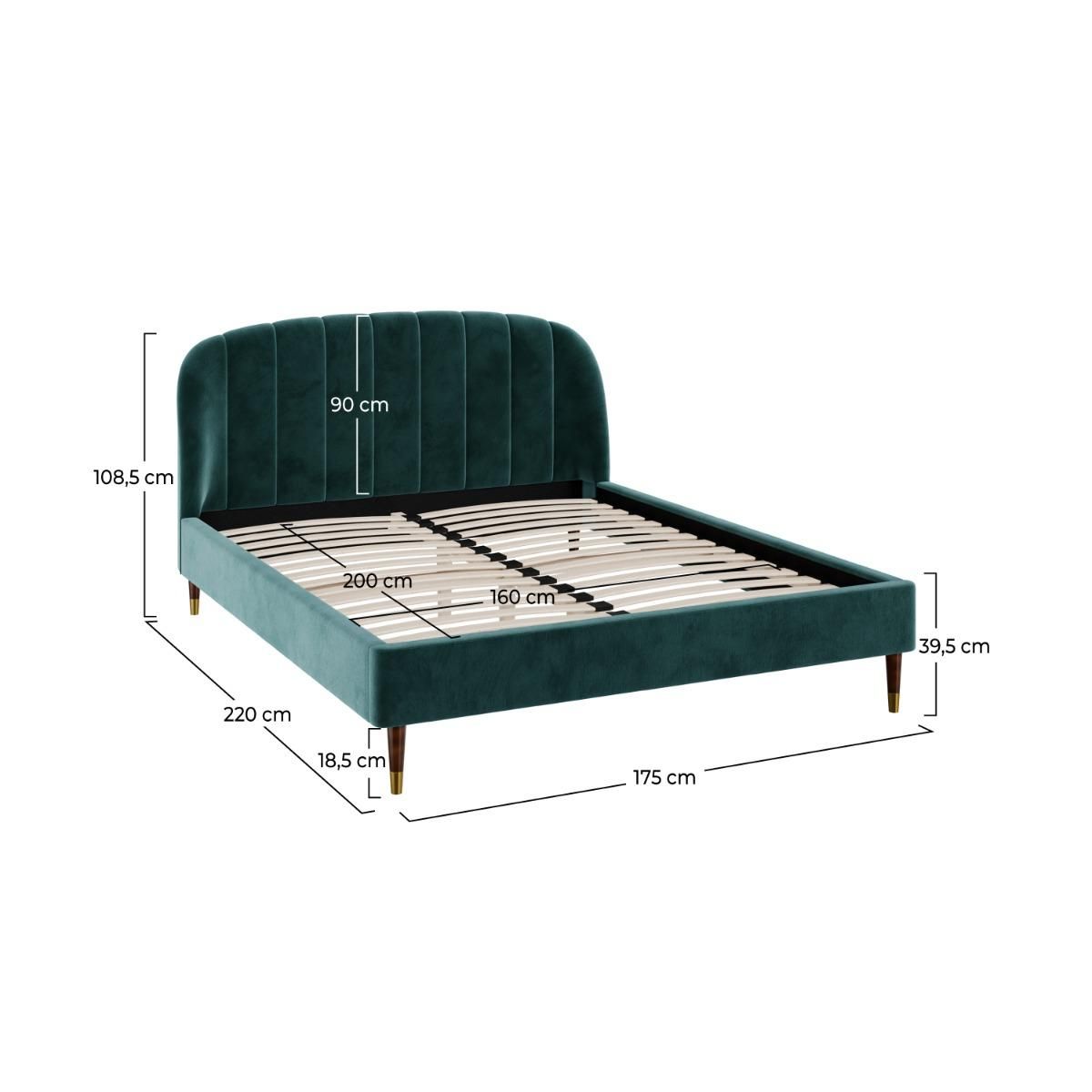 Rendez vous déco Lit double 140x190 cm en velours vert et pieds doré - Gala
