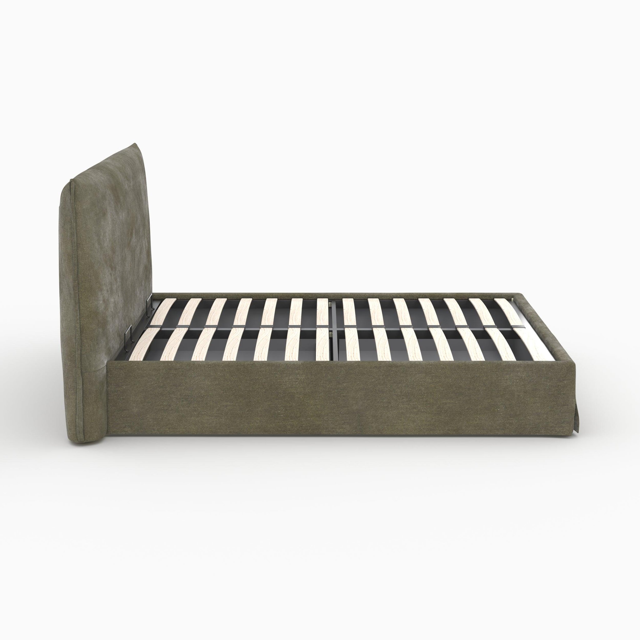 Voir la diapositive 5 : MAISON PAVANE Lit coffre 160x200 cm en tissu vert olive déhoussable-safia