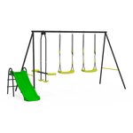 ID MARKET Balançoire 3 agrès portique avec 2 balançoires, 1 face à face et toboggan