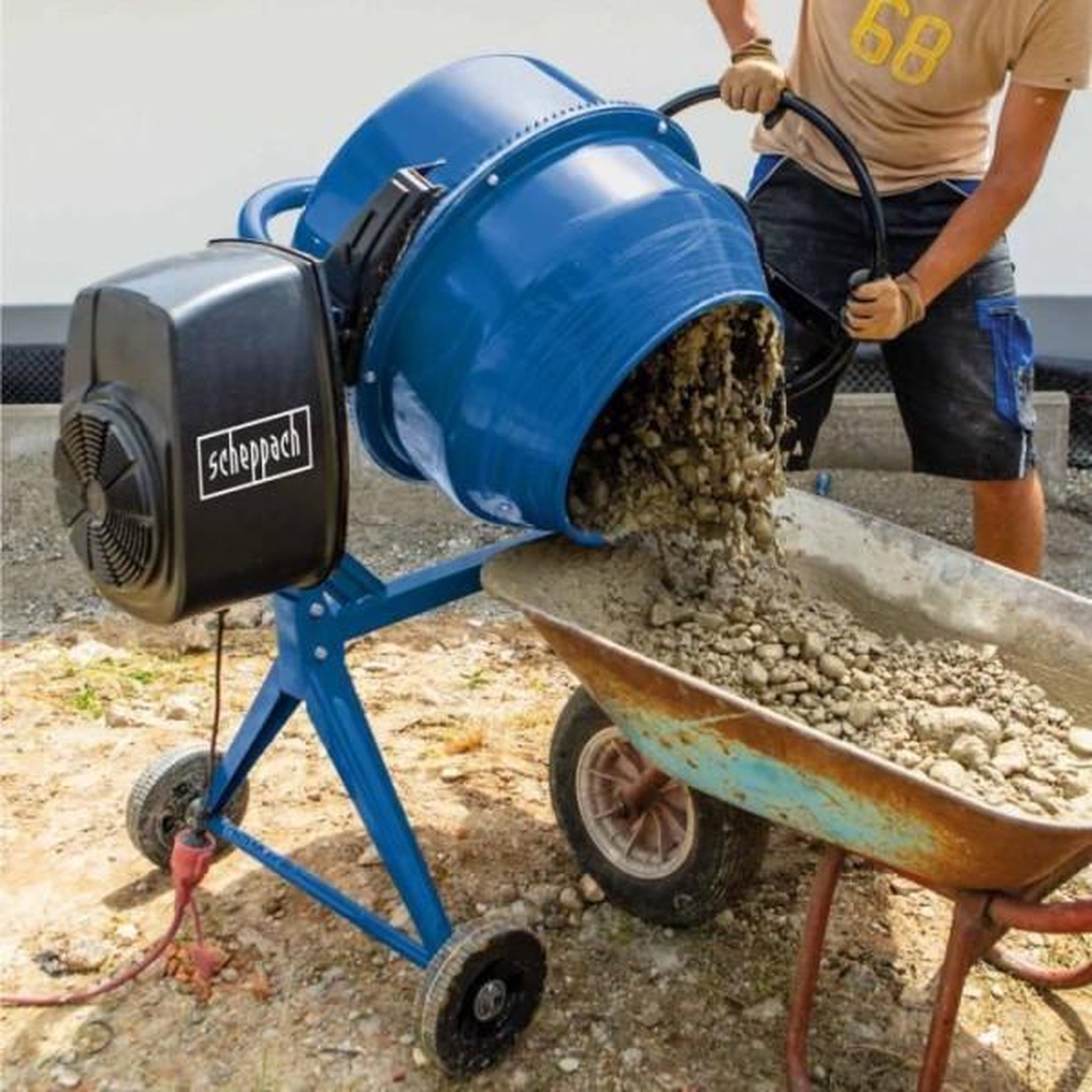 Voir la diapositive 2 : SCHEPPACH Bétonniere électrique SCHEPPACH MIX140 - Capacité 140L - Roues et volant de basculement